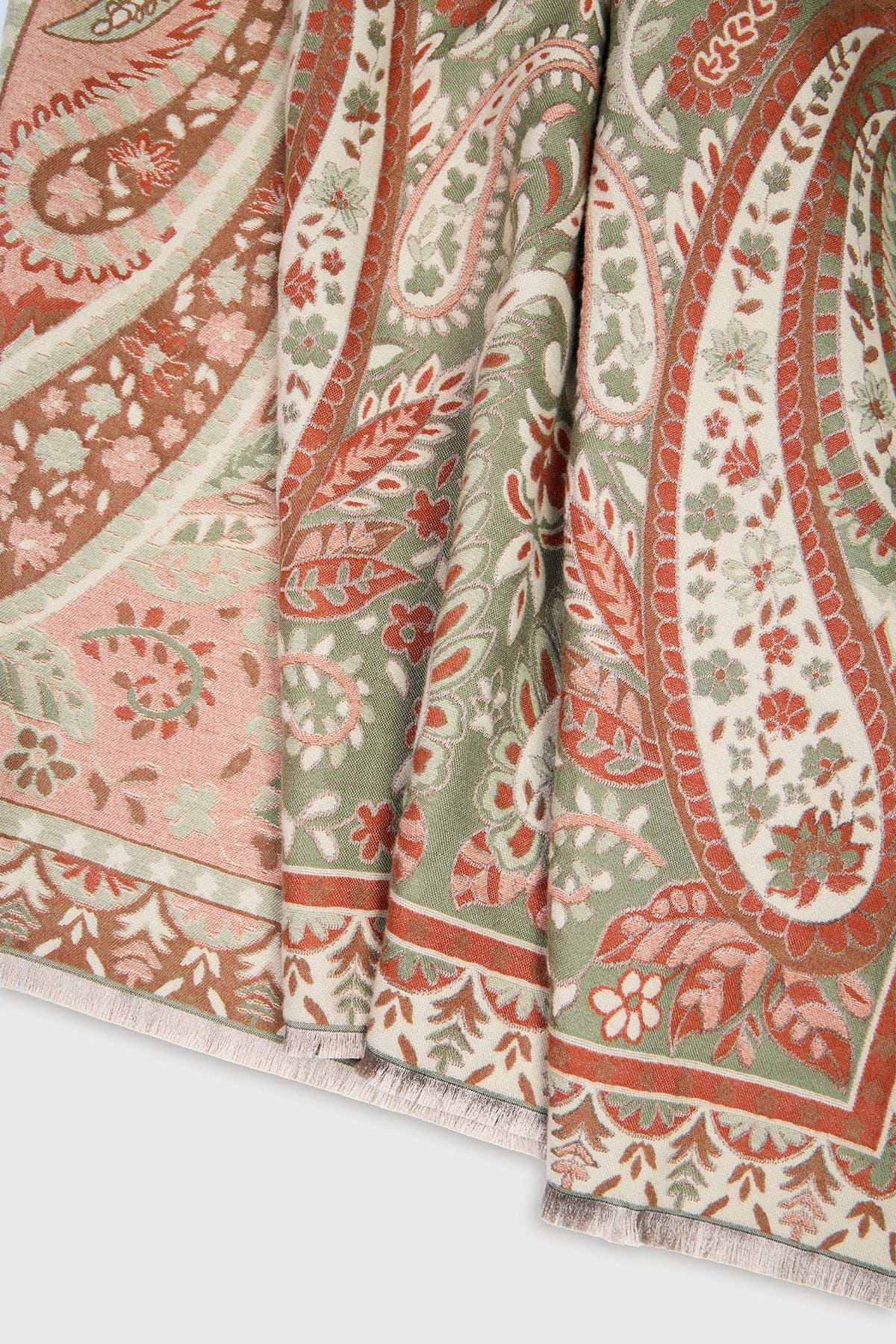 Paisley Motif Reversible Scarf - Sage