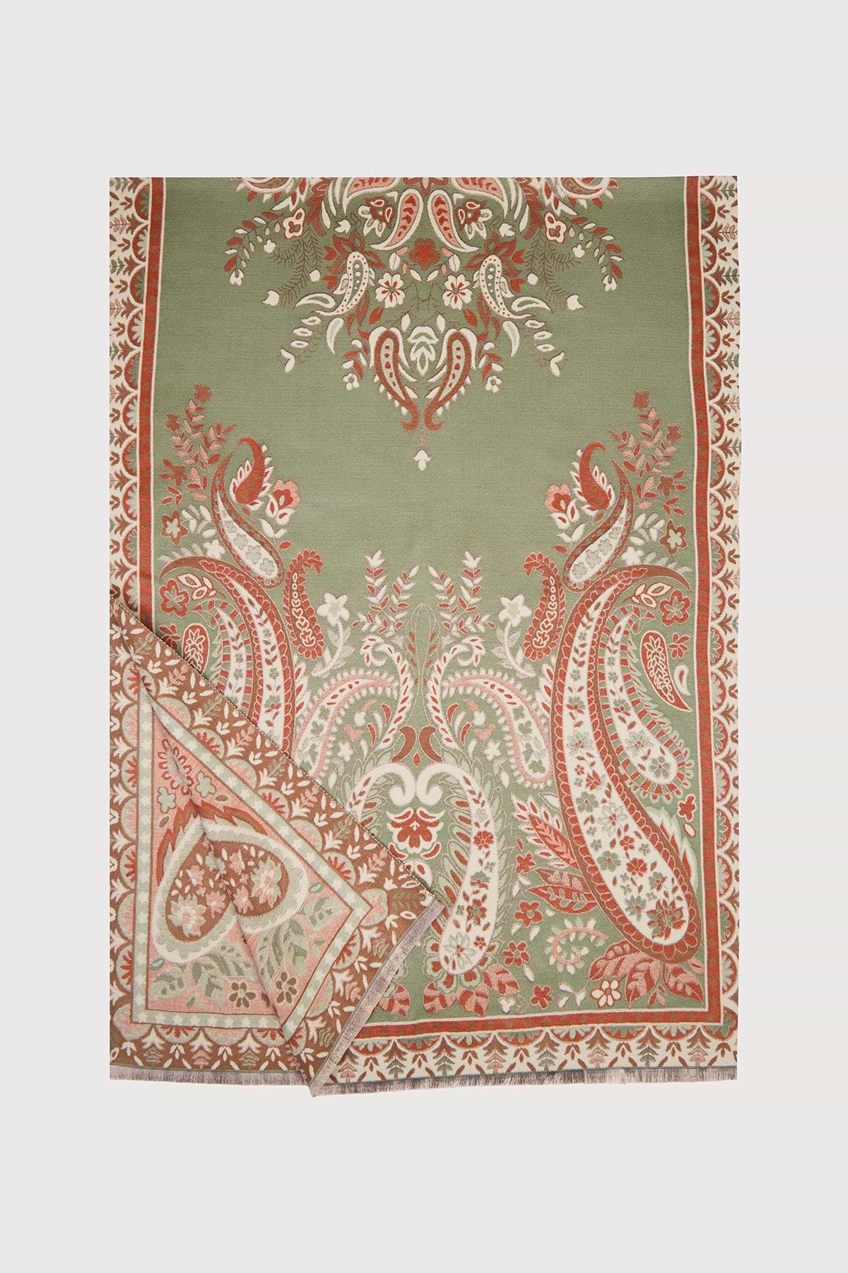 Paisley Motif Reversible Scarf - Sage