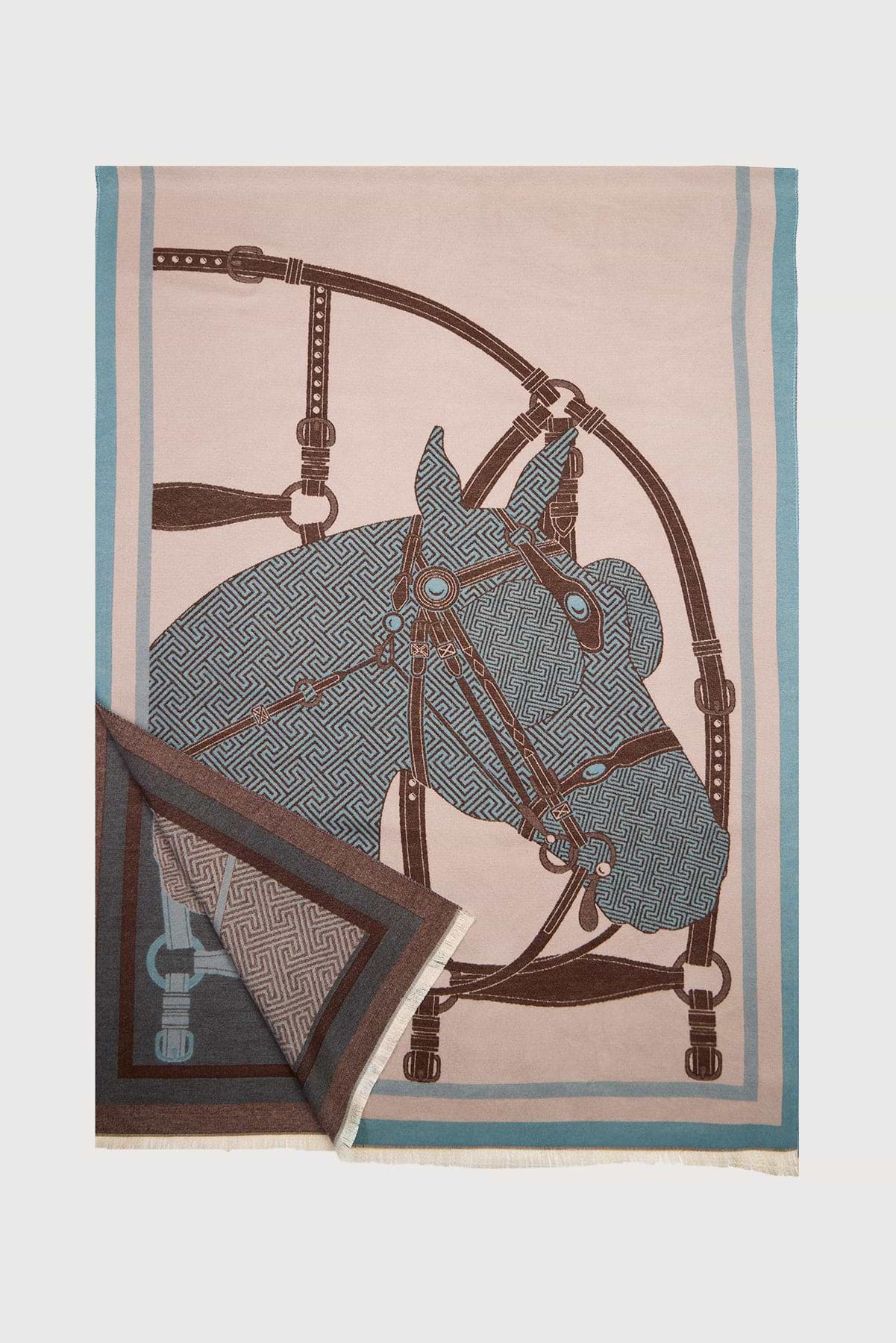 Equestrian Reversible Scarf - Light Blue