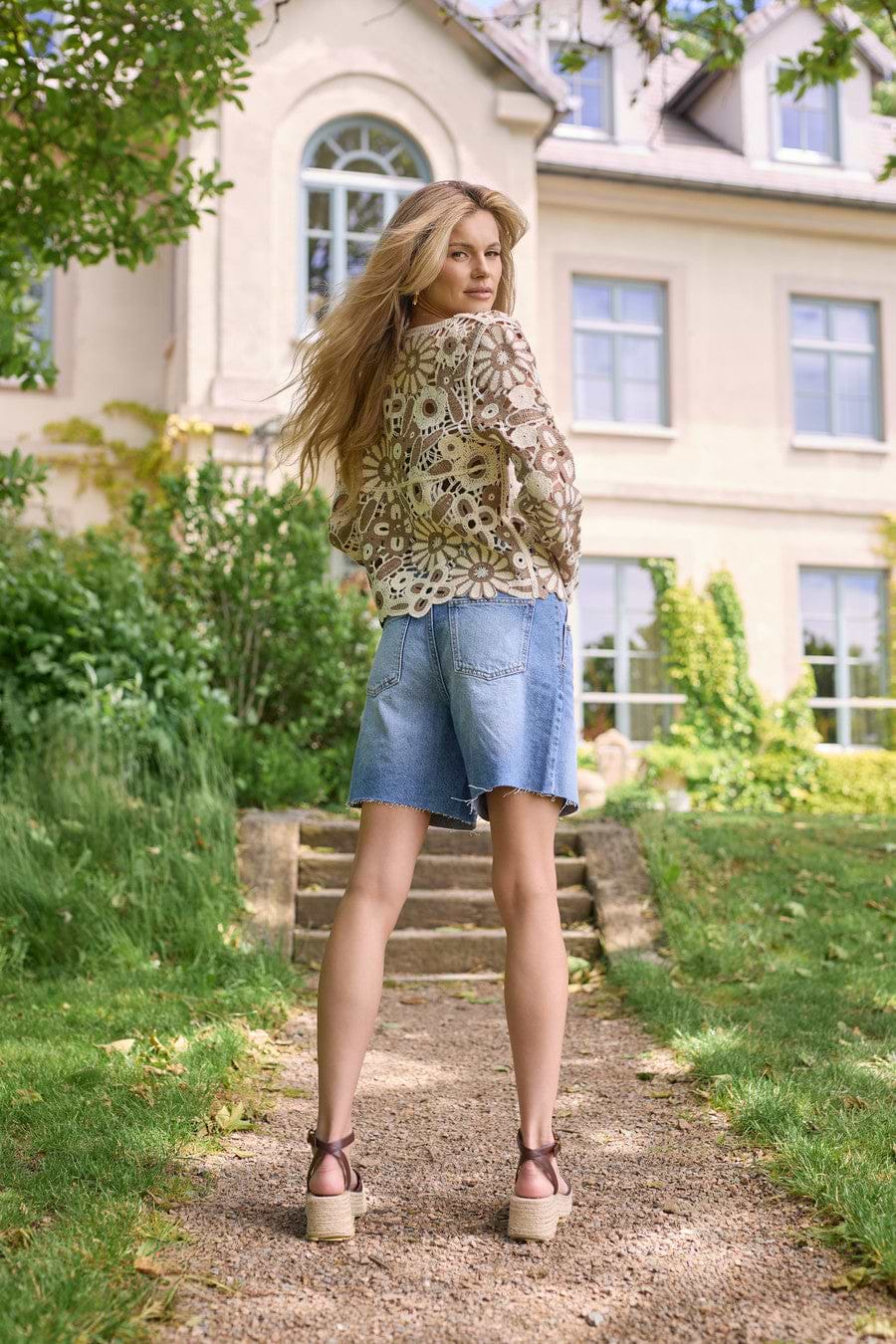 Flower Lace Crochet Jacket - Brown