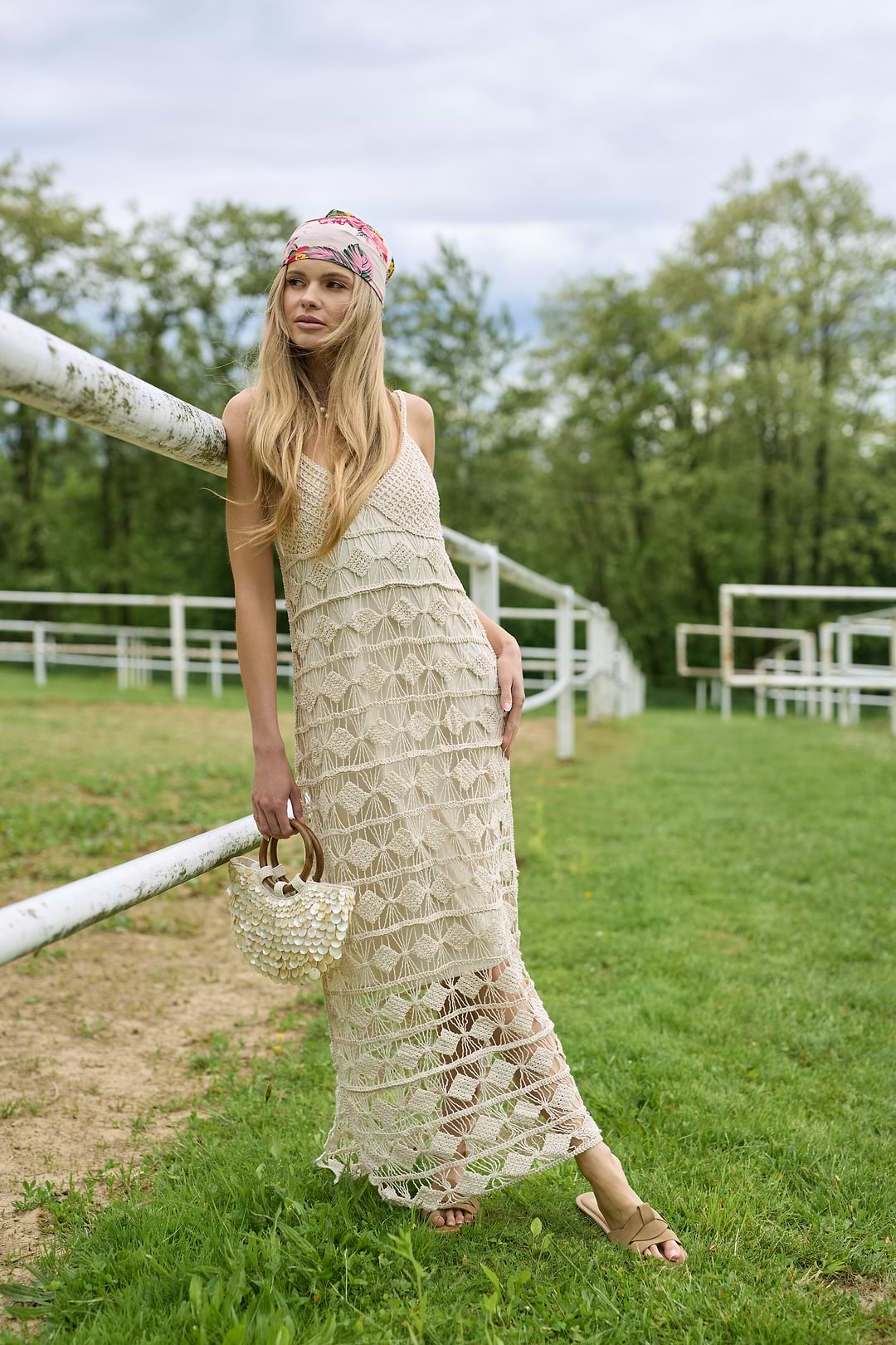 Diamond Crochet Knit Cover Up Dress - Ivory