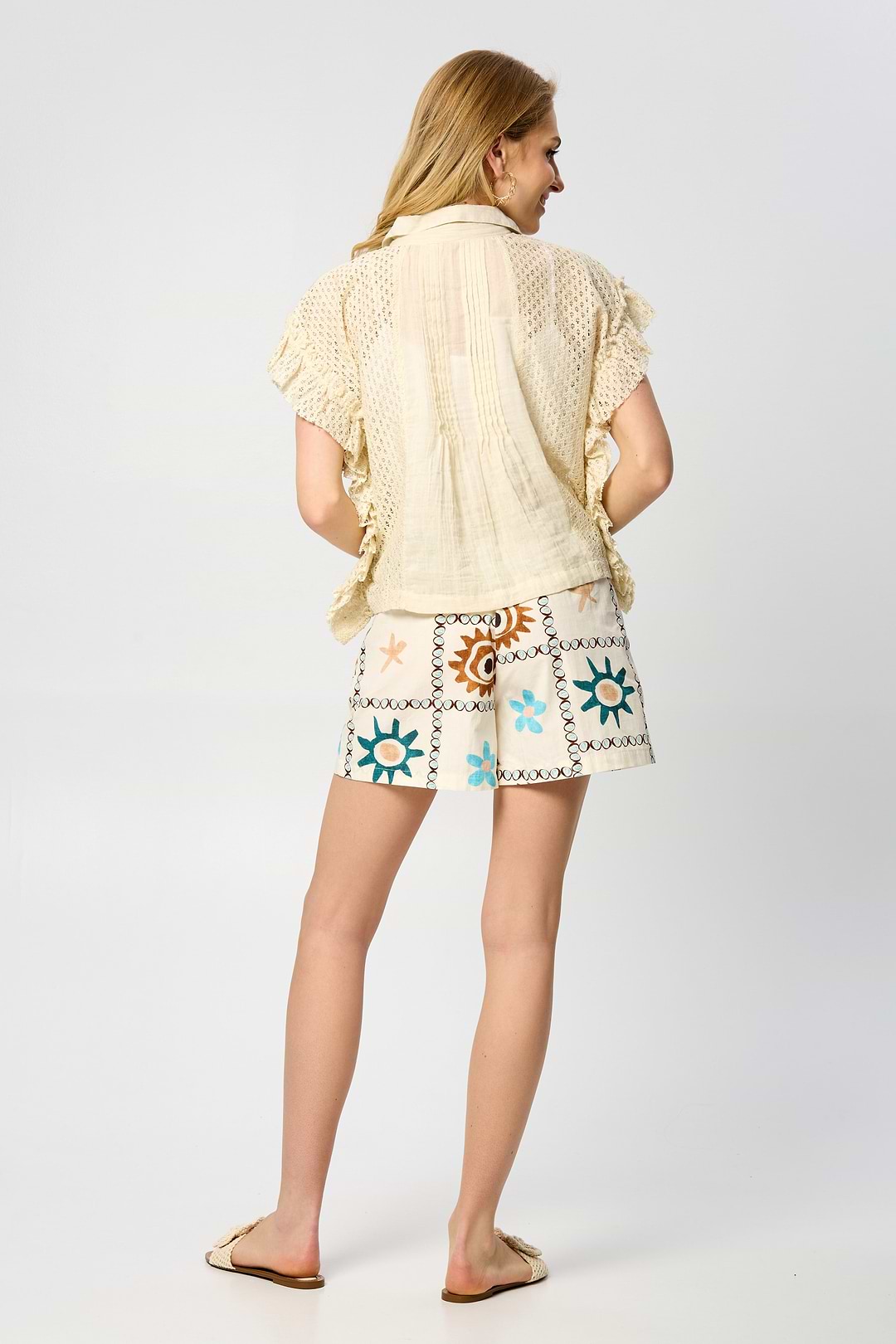 Ruffled Lace Button Down Shirt - Ivory