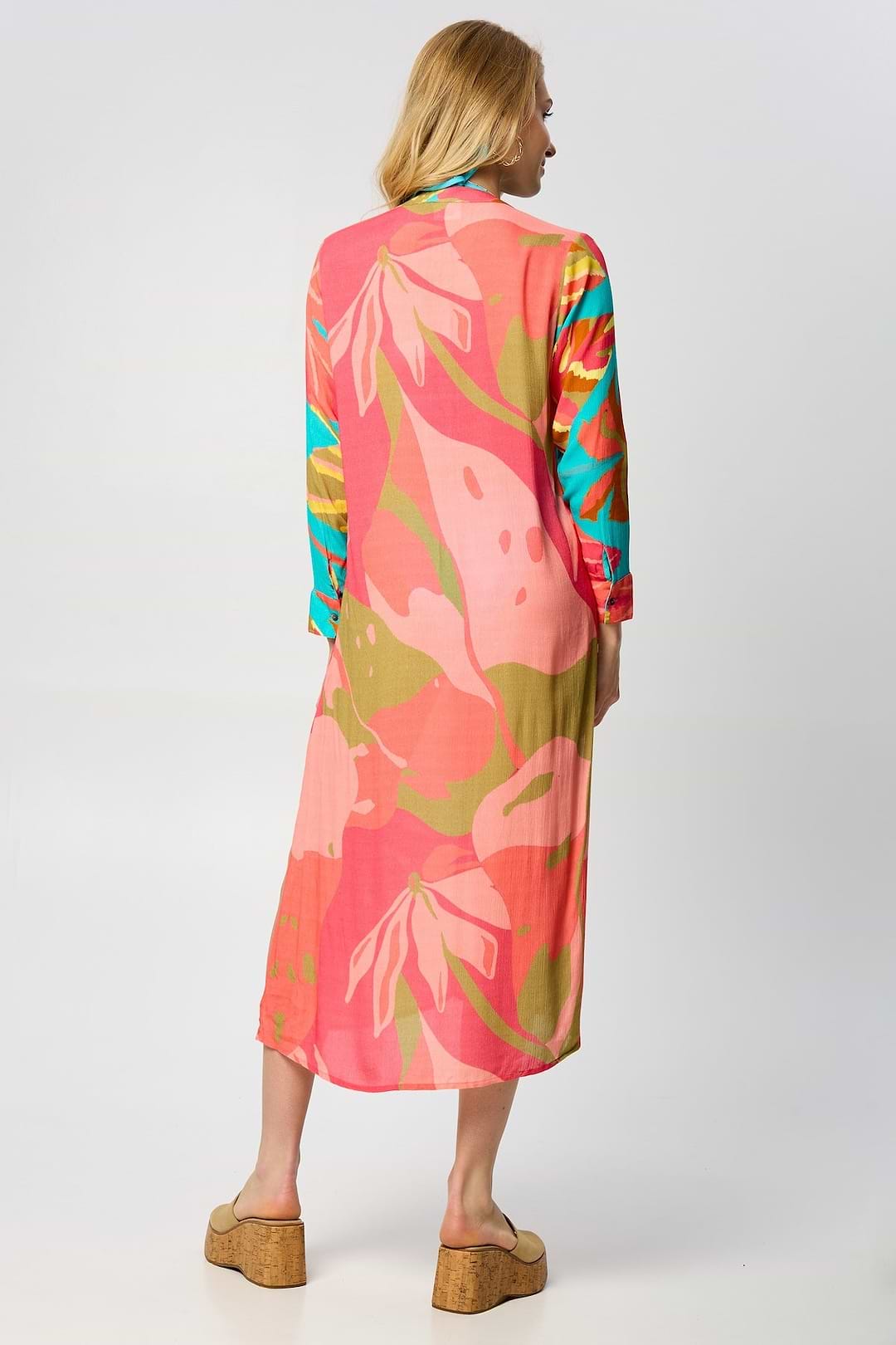 Tropical Button Long Kimono - Multi