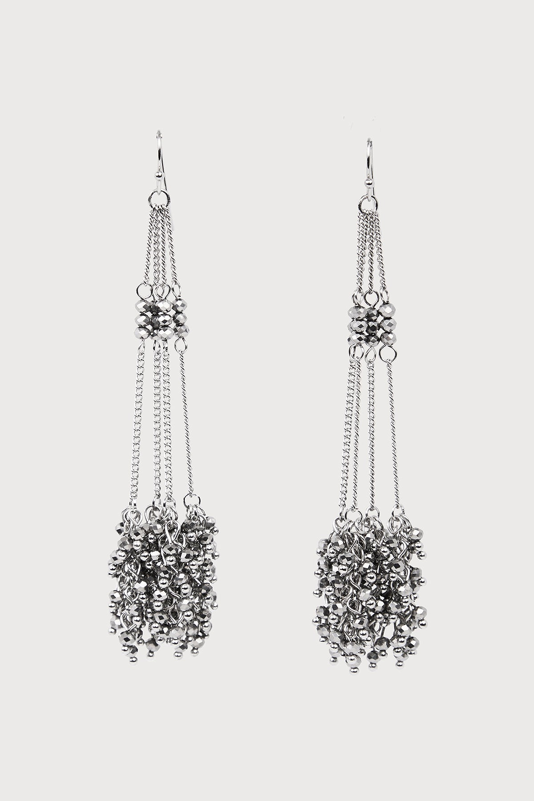 Cluster Drop Chain Earrings - Silver