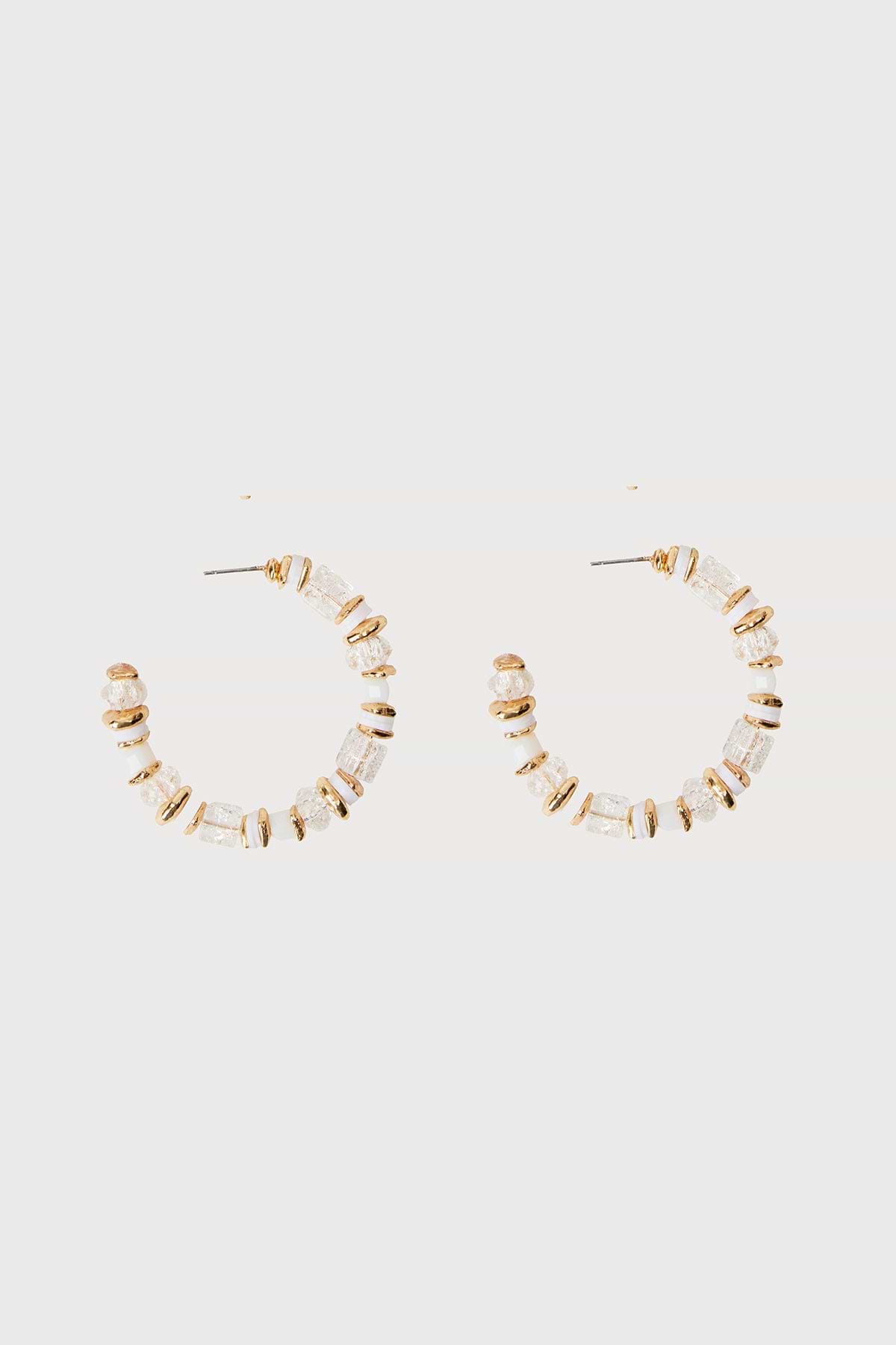 Beaded Crystal Hoop Earring - White