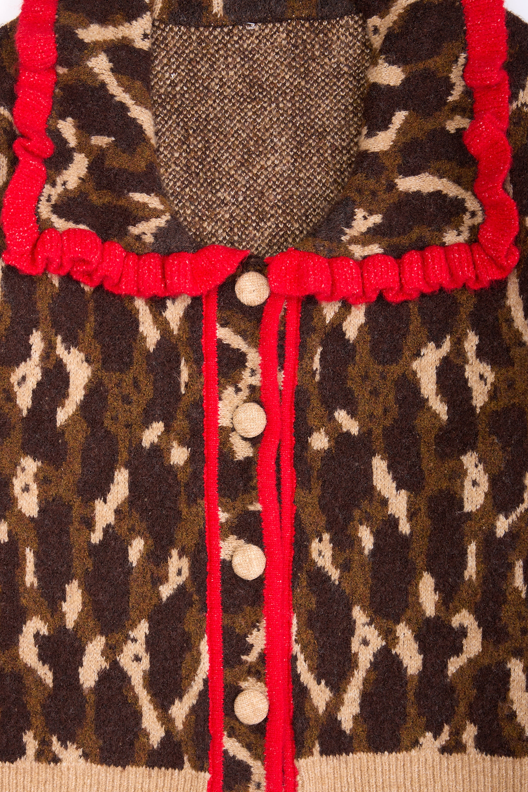 Leopard Collar Button Cardigan - Brown