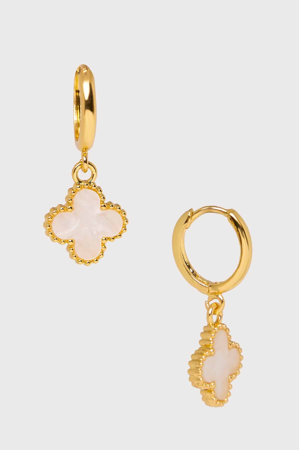 Clover Charm Earrings - White