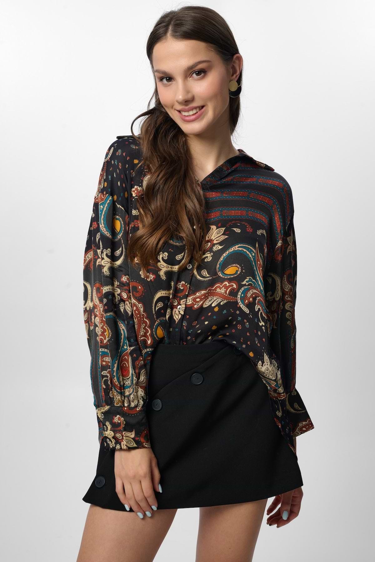 Satin Striped Paisley Shirt - BLACK COMBO