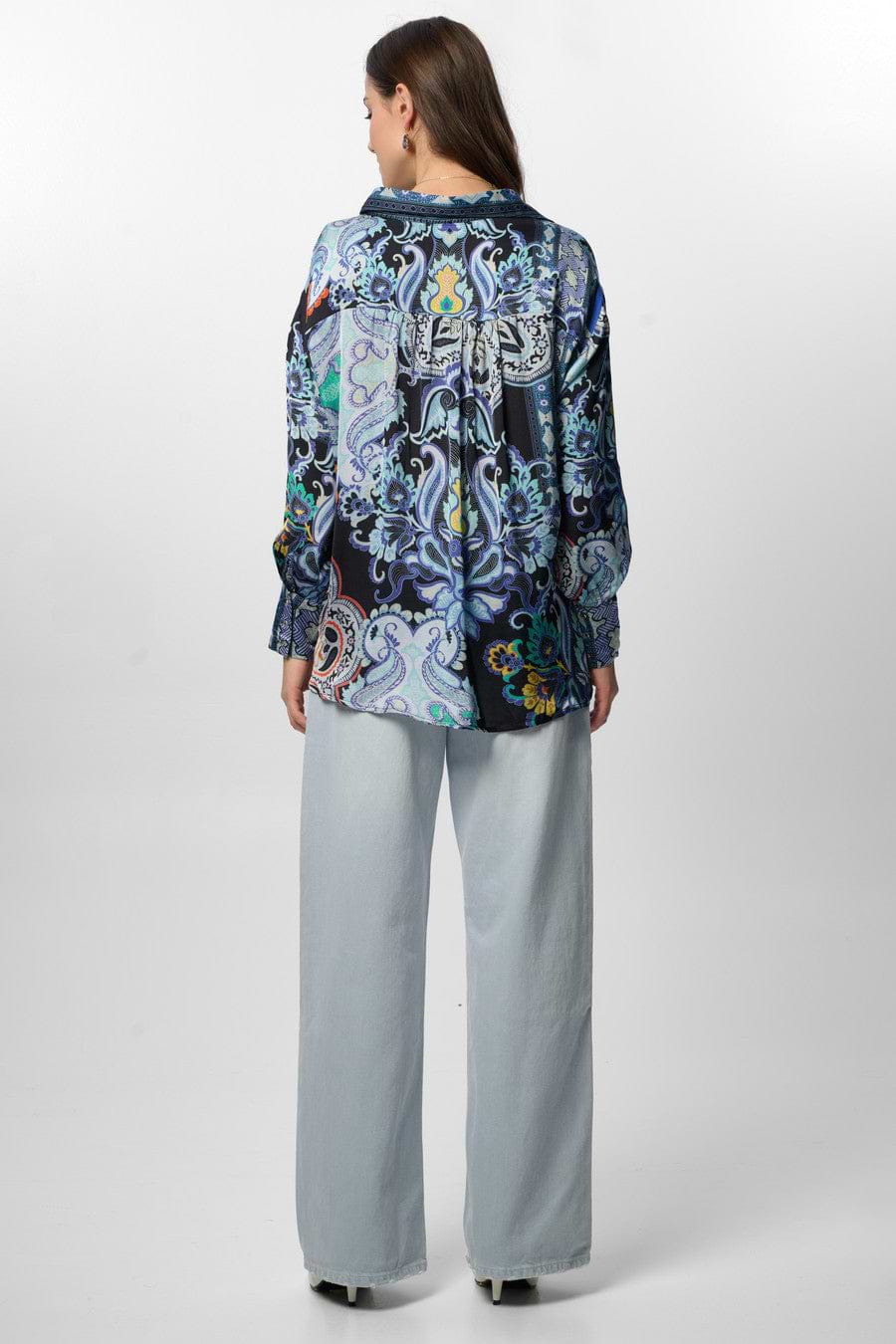 Satin Bungalow Beauty Shirt - Black Blue comb