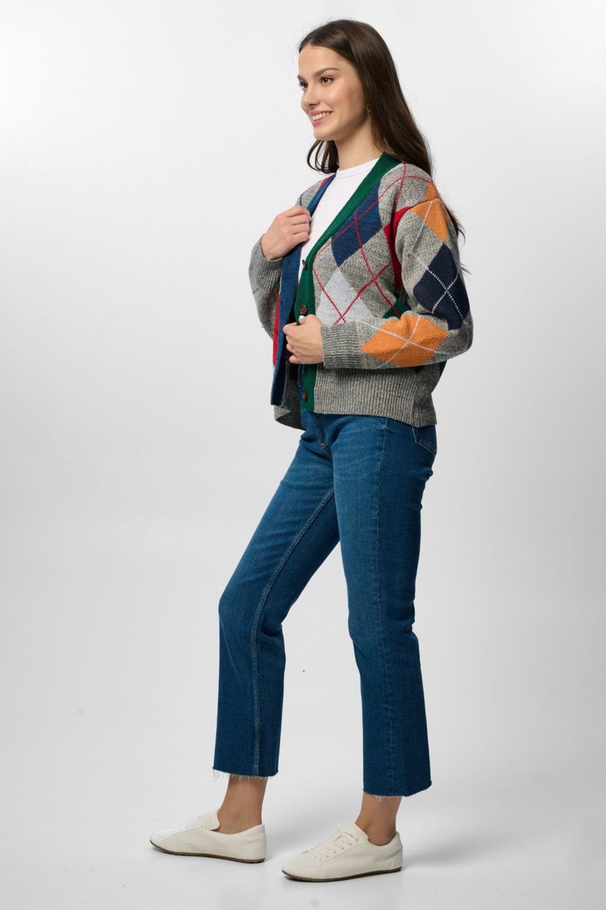 Classic Colorful Argyle Cardi - Grey