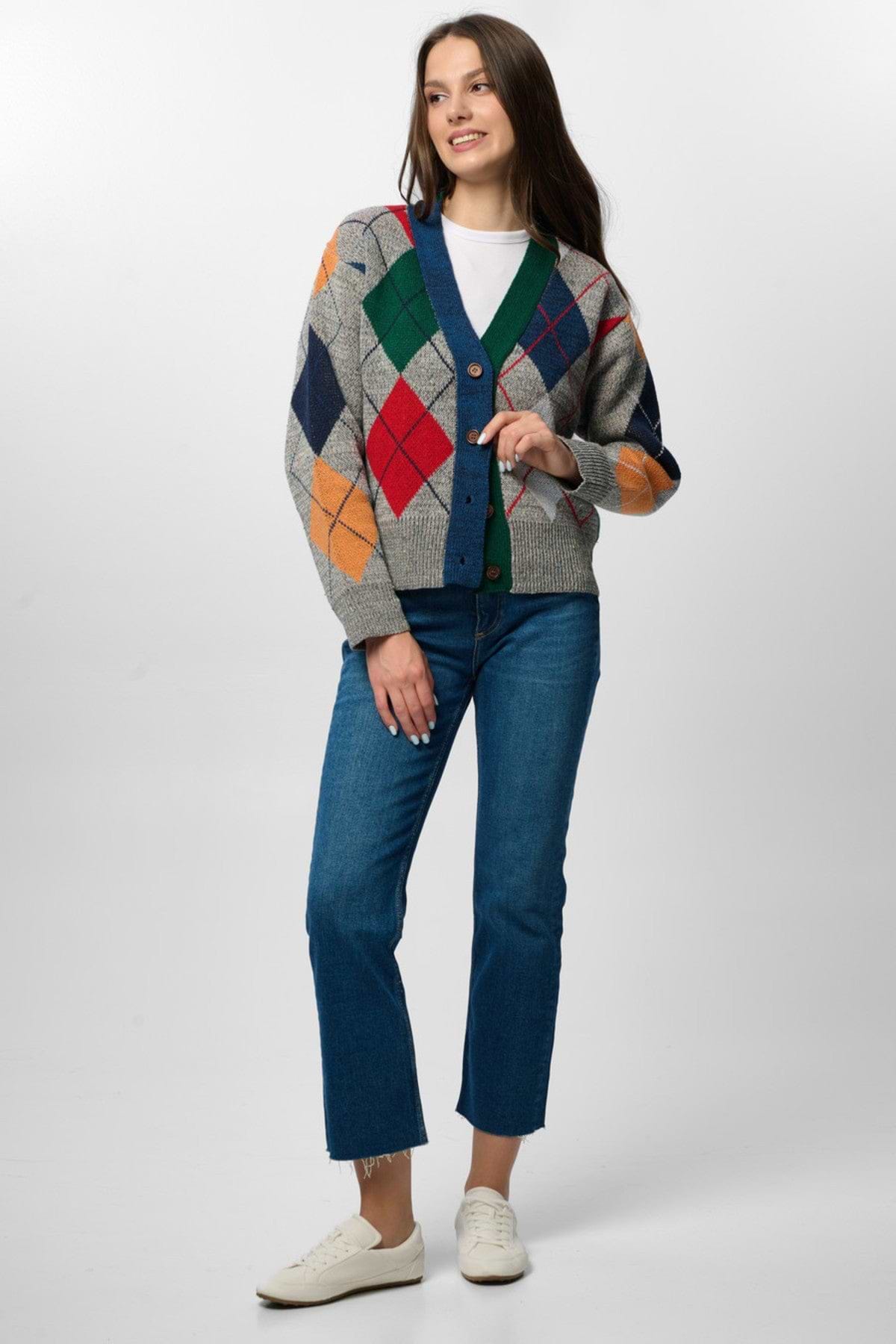 Classic Colorful Argyle Cardigan | SAACHI