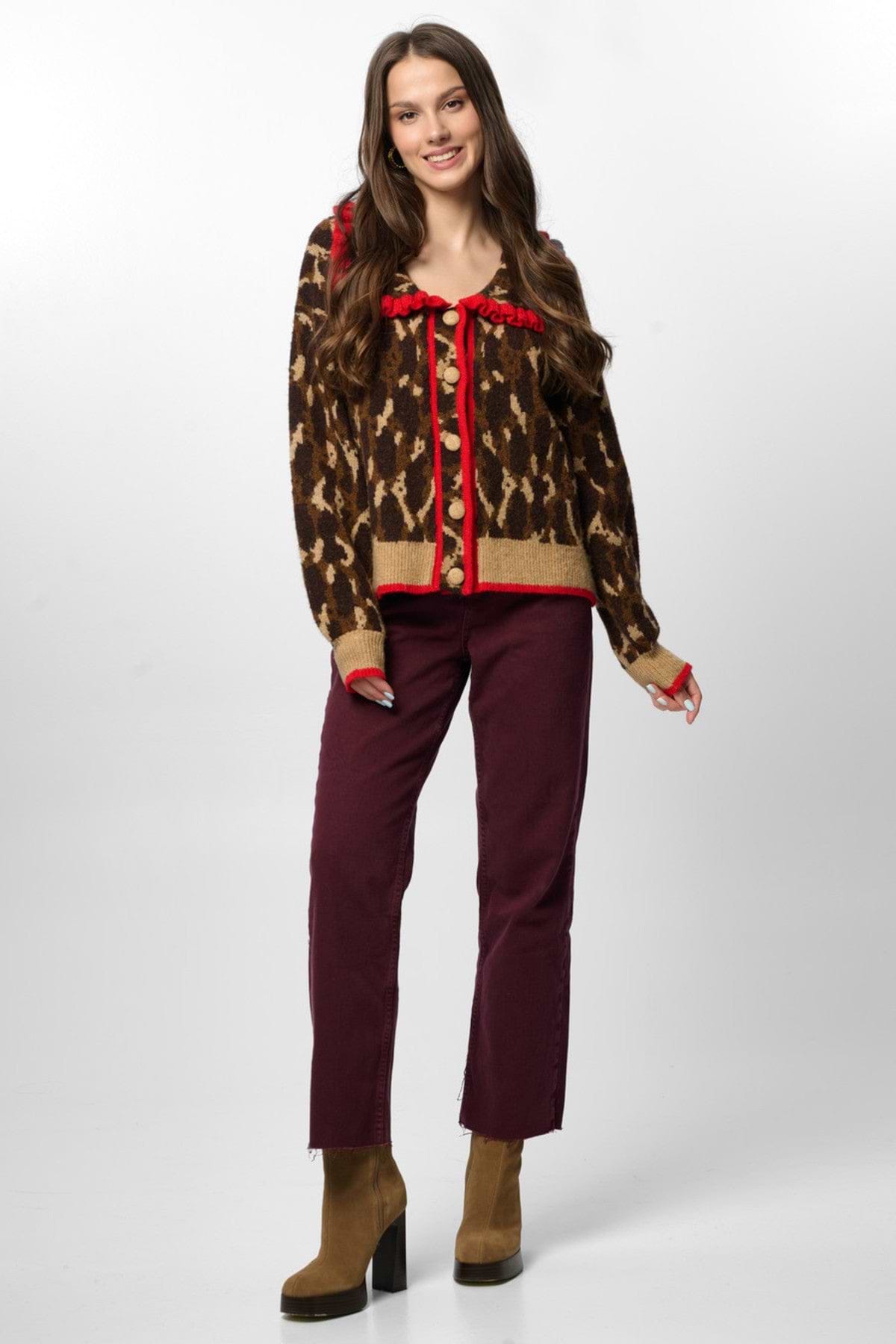 Leopard Collar Button Cardigan | SAACHI