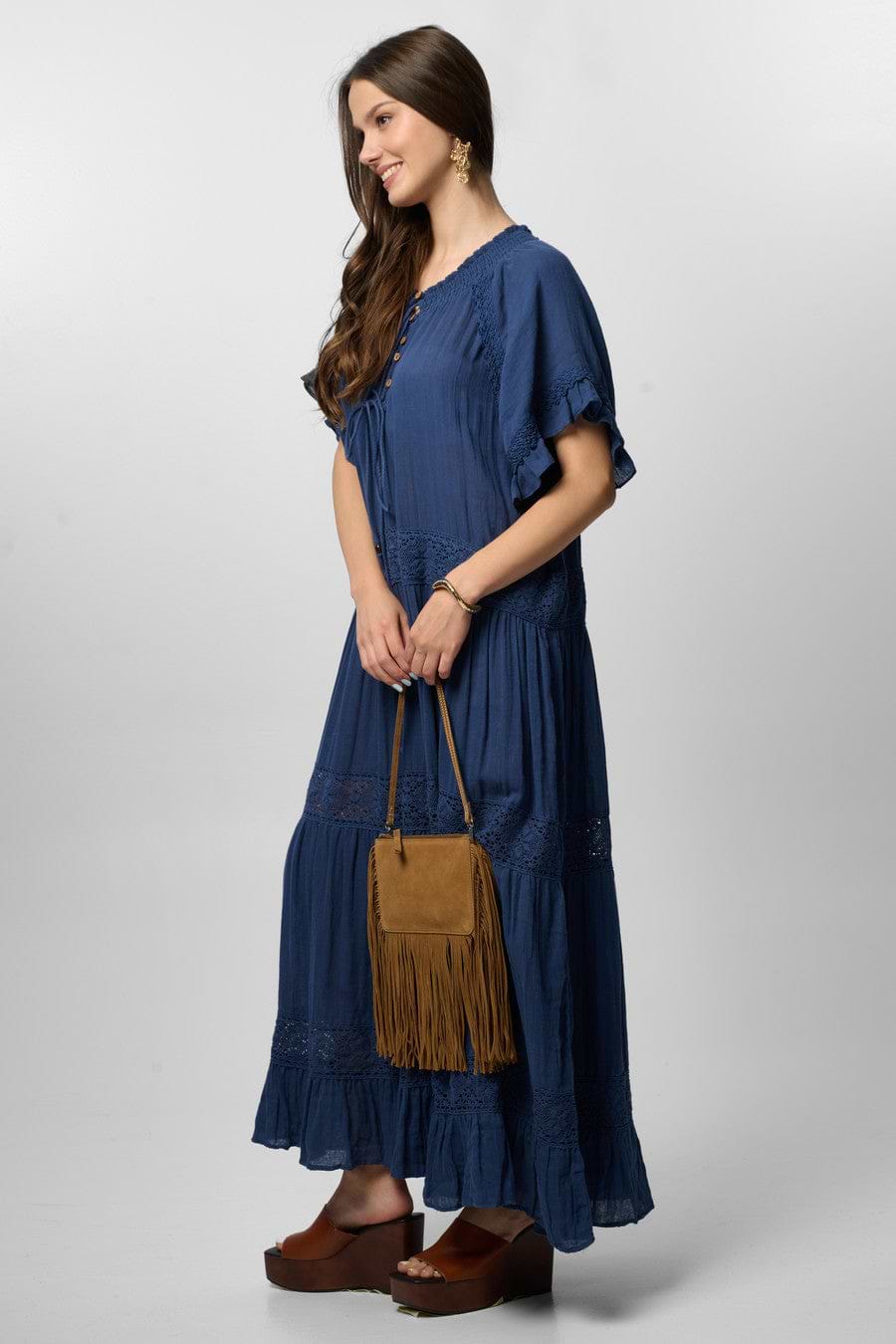 Cotton Long Kaftan Dress - Navy