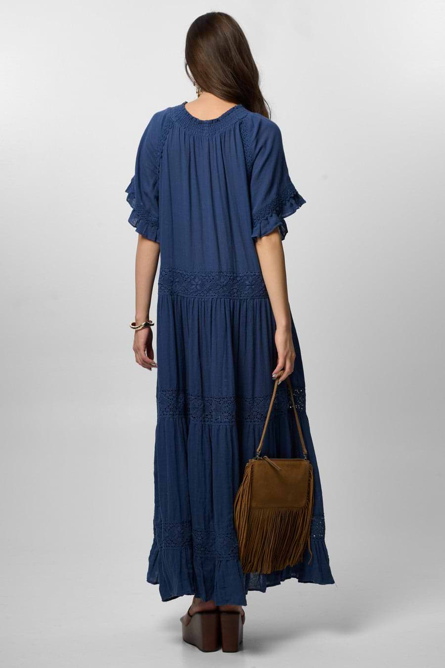 Cotton Long Kaftan Dress - Navy