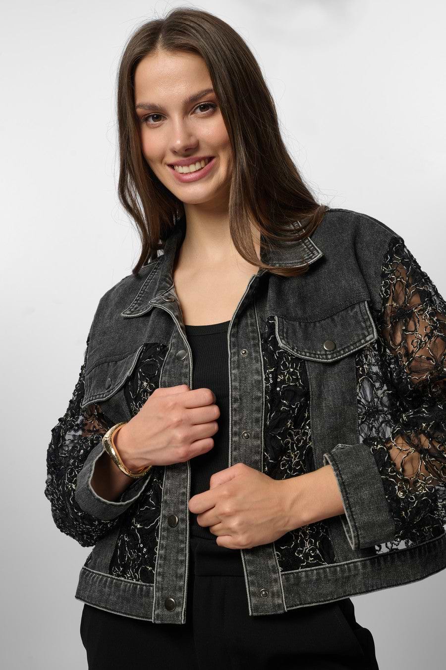 Denim Lace Jacket - Black