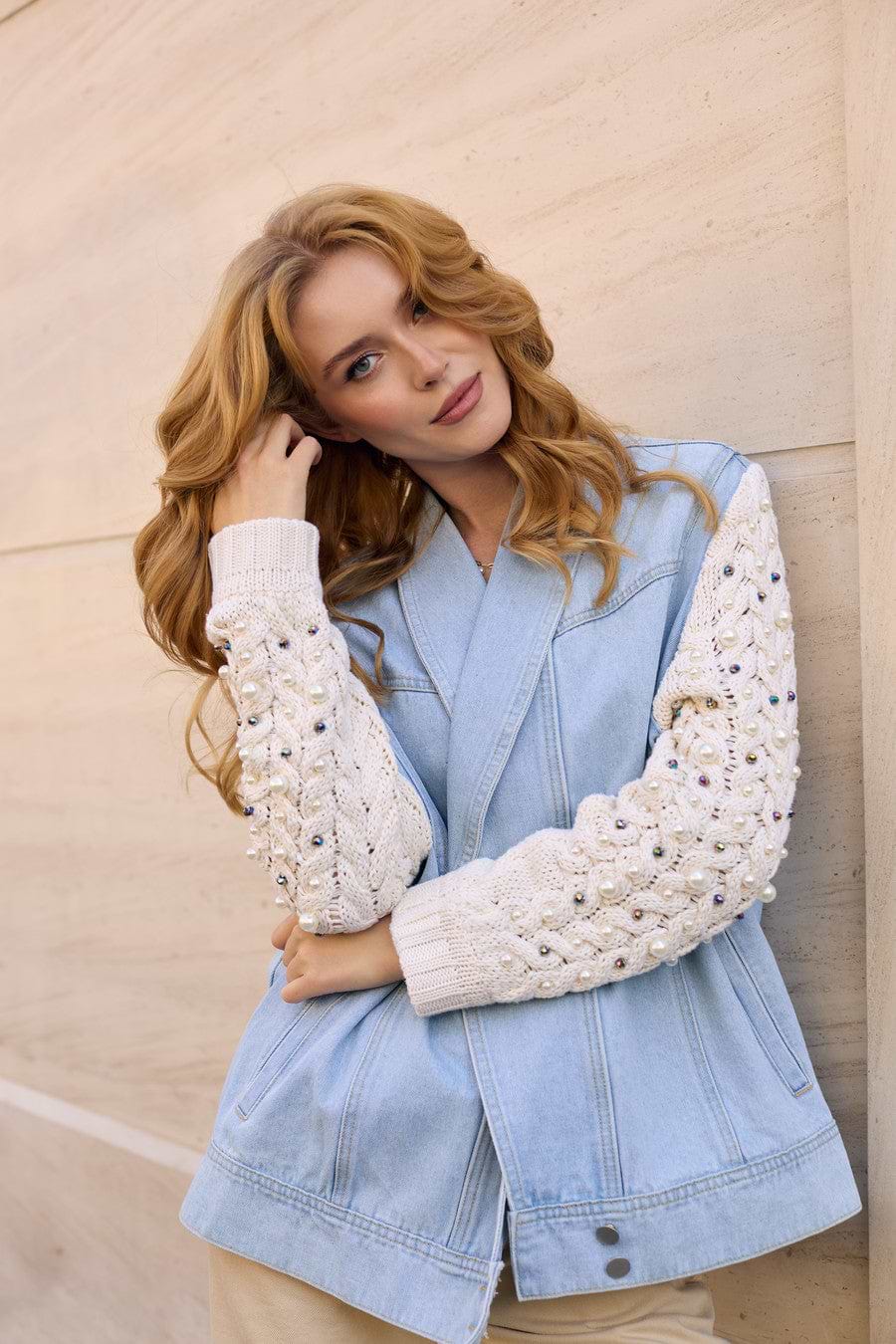 Pearl Knit Denim Jacket - Denim