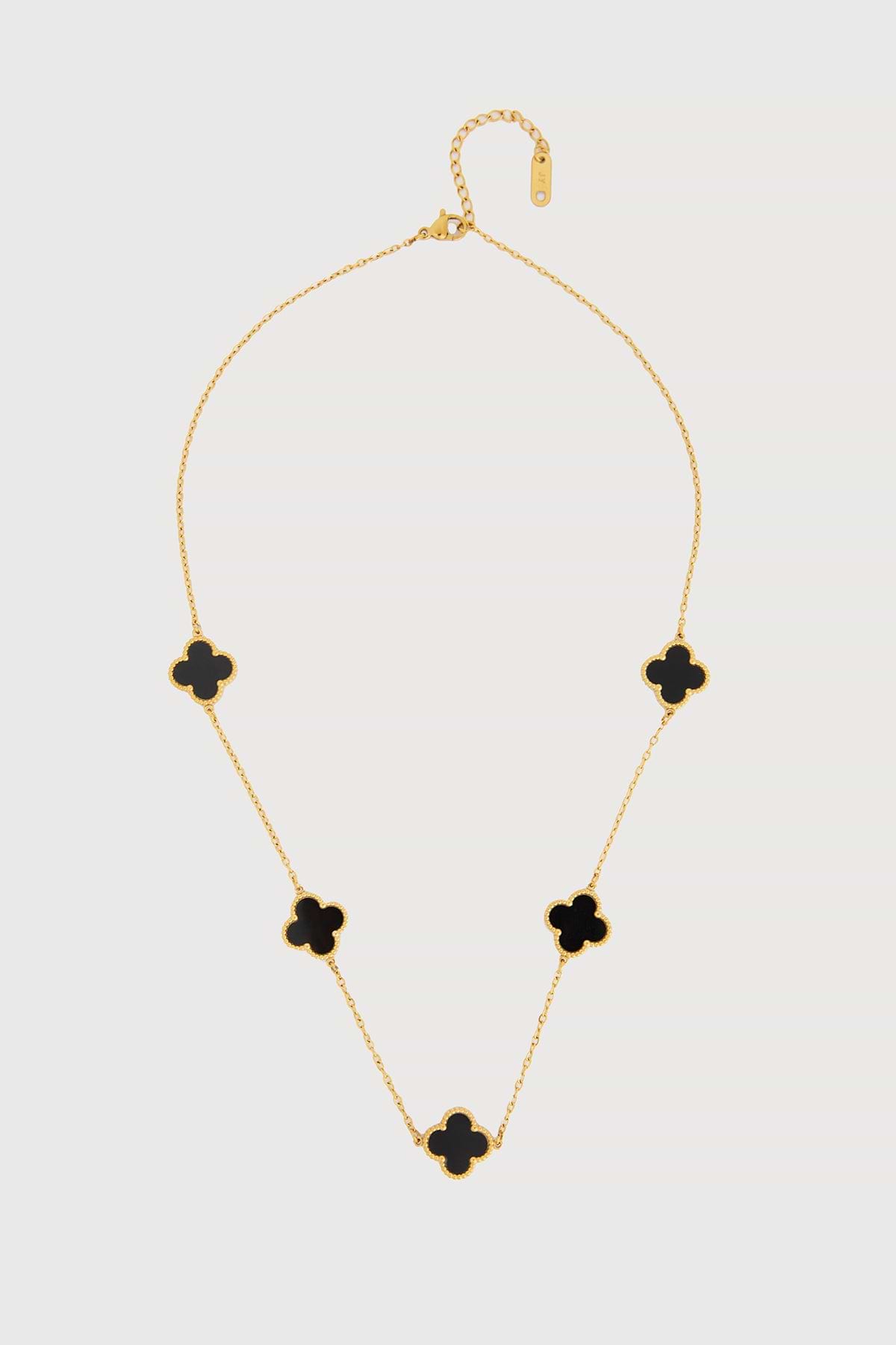 Multi Clover Charm Necklace - Black