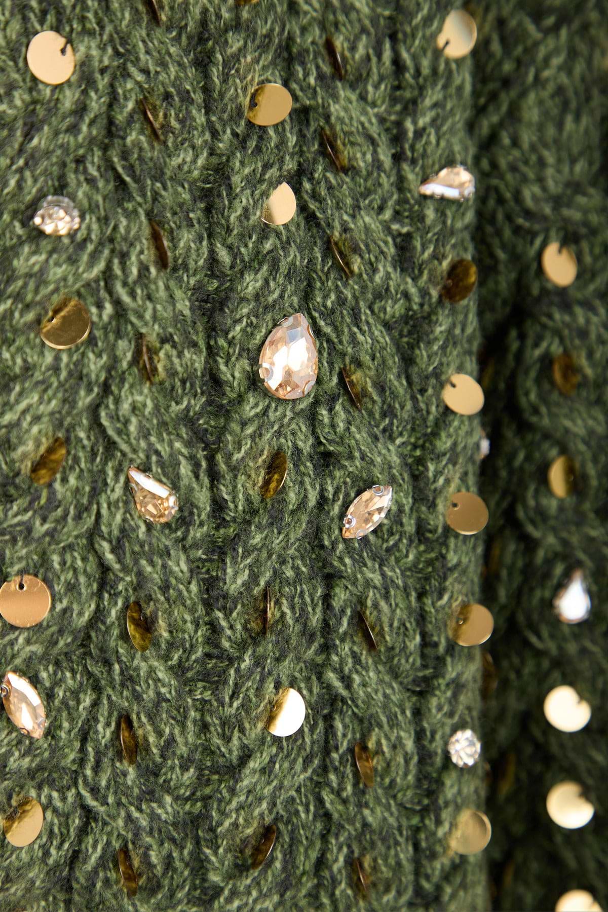 Deco Cable Knit Cardigan - Moss