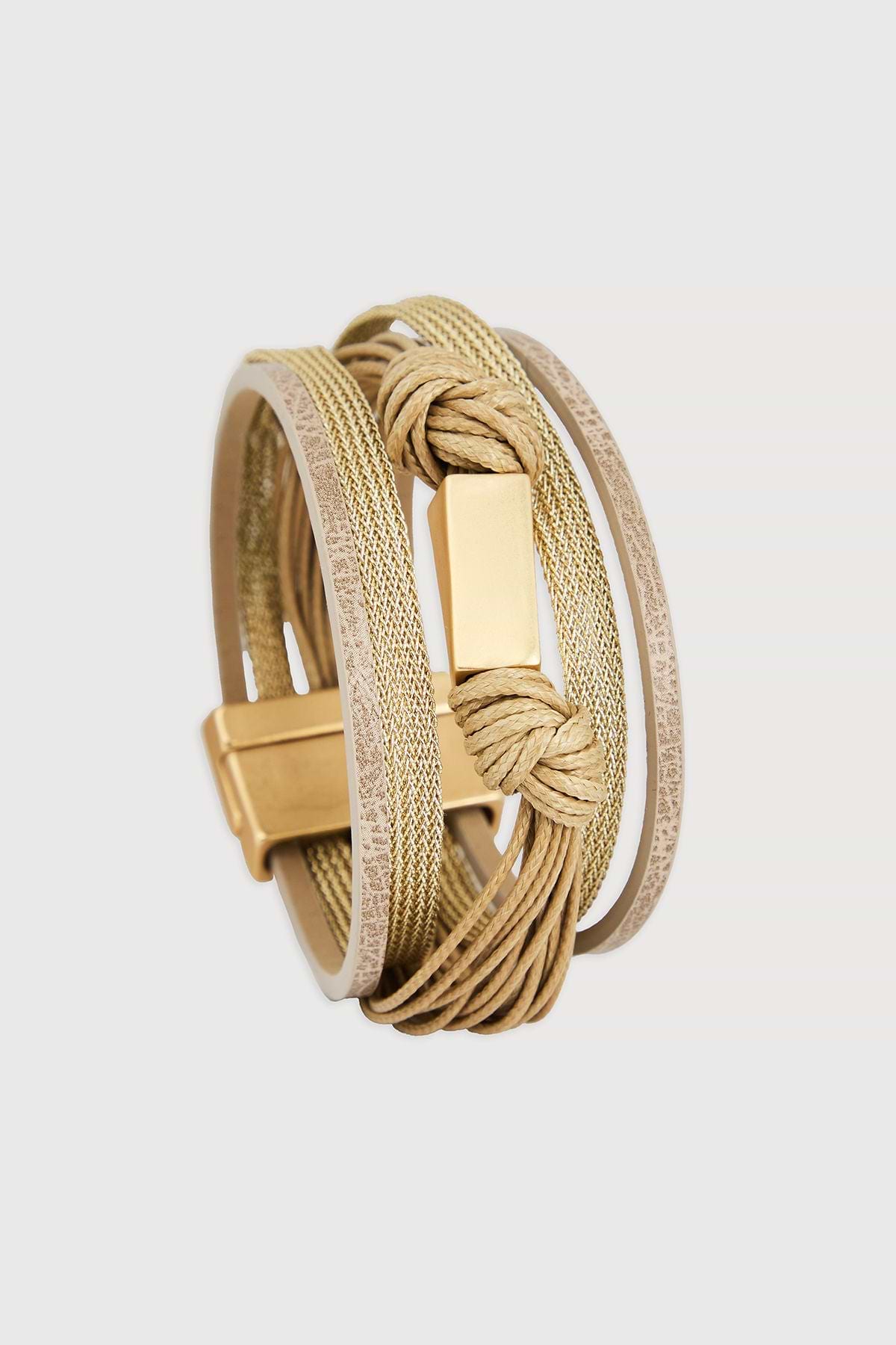 Rectangle Charm Cord Bracelet - Taupe