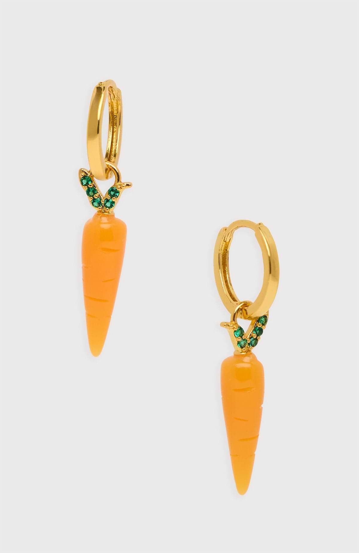 Carrot Huggie Charm Earrings - Orange