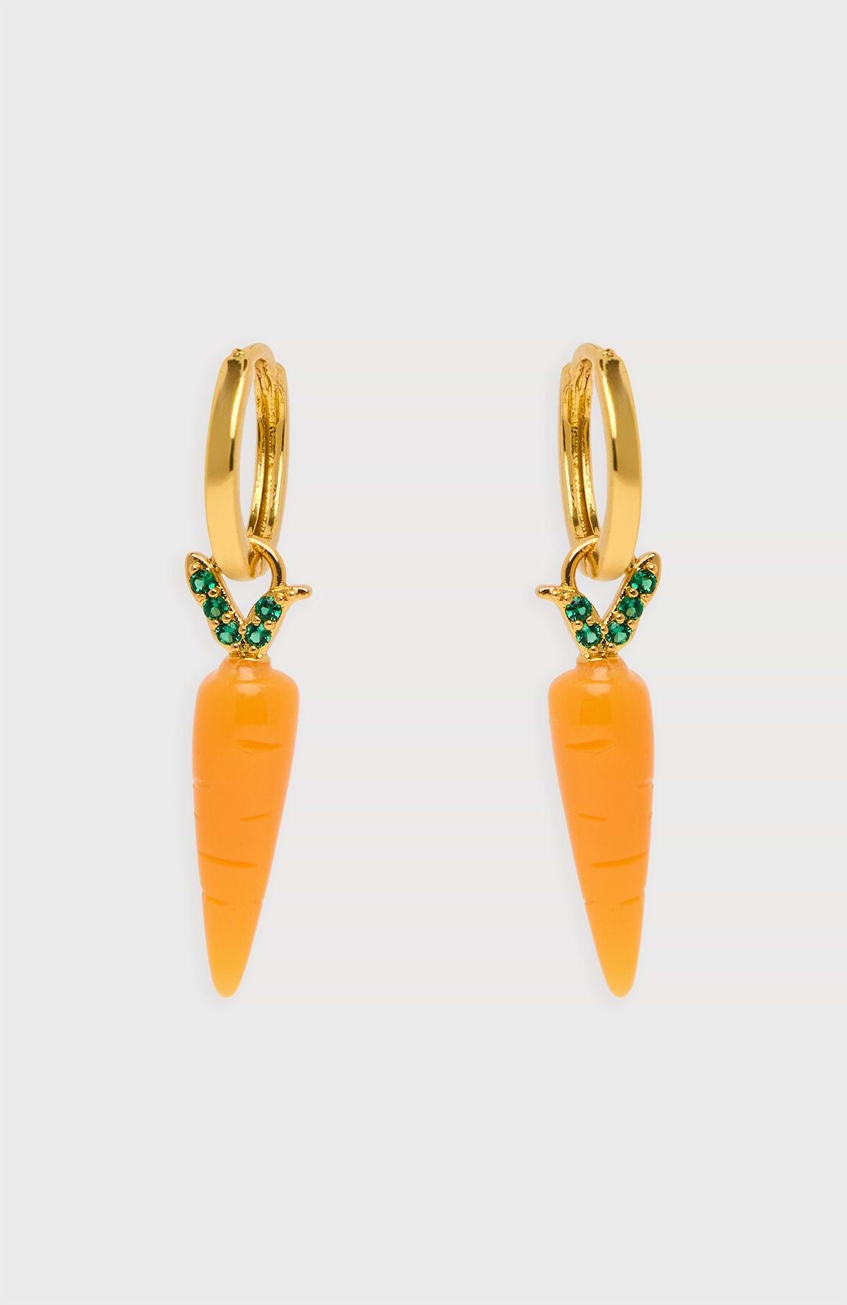 Carrot Huggie Charm Earrings - Orange