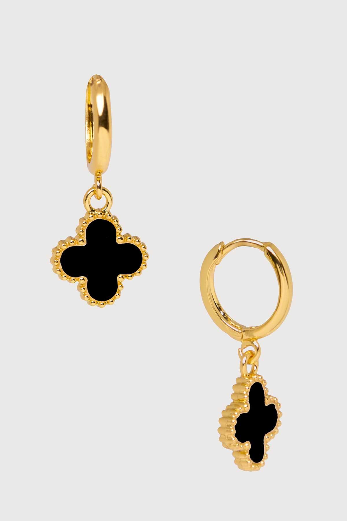 Clover Charm Earrings - Black
