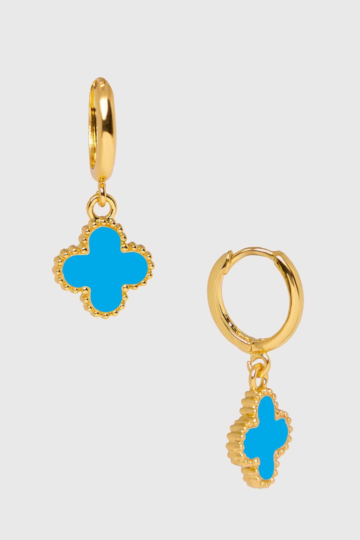 Clover Charm Earrings - Blue