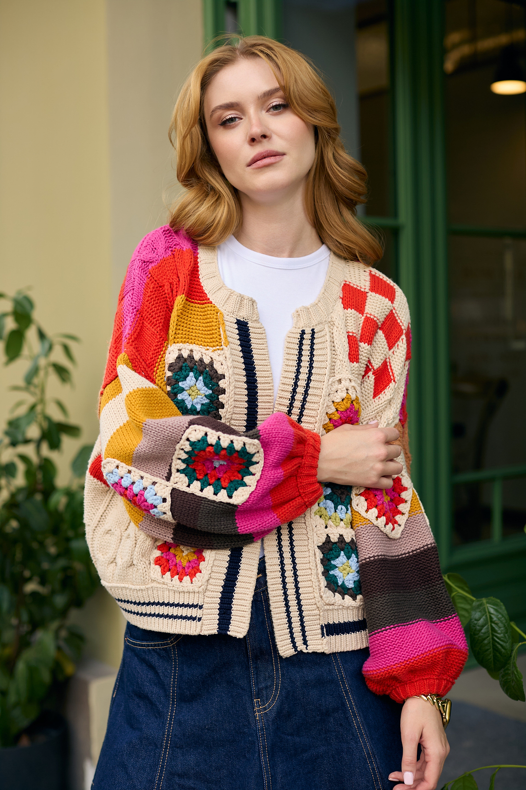 Square Checkered Multi Pattern Cardigan - Multi