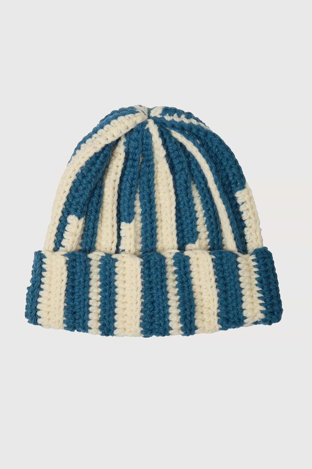 Candy Striped Chunky Beanie - Blue White