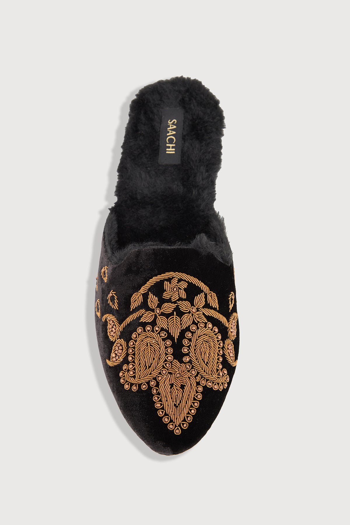 Golden Paisley Fur Mules - Black