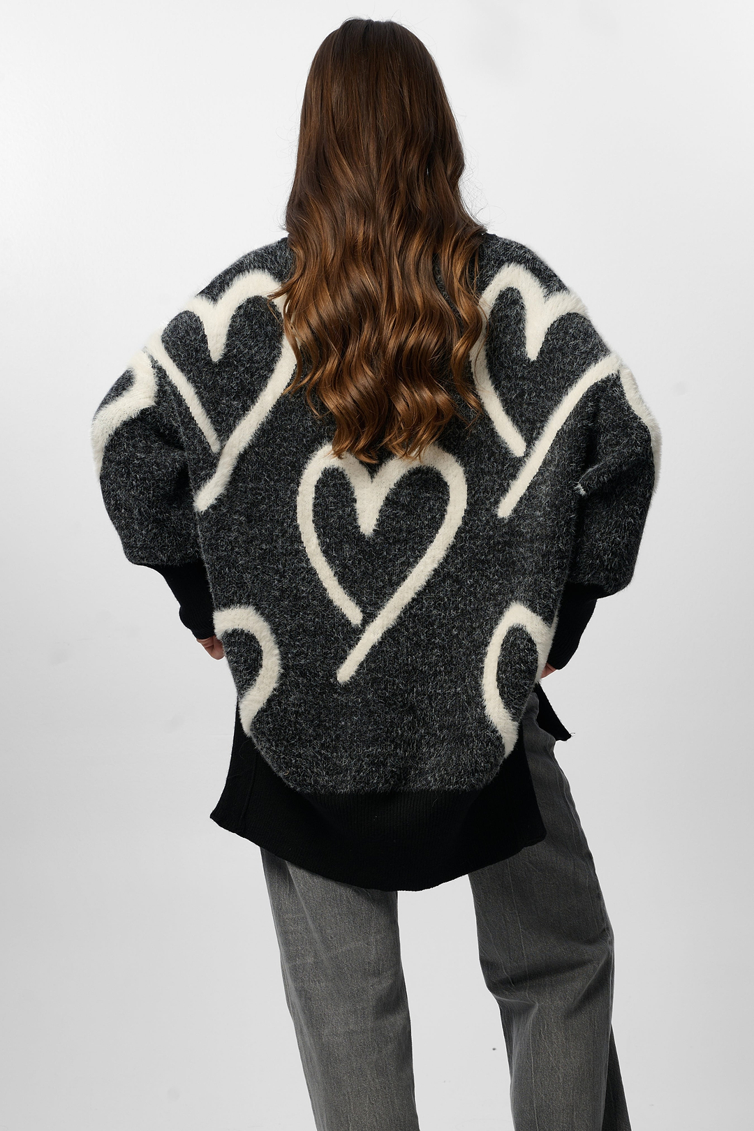 Whimsical Heart Sweater - Black & White
