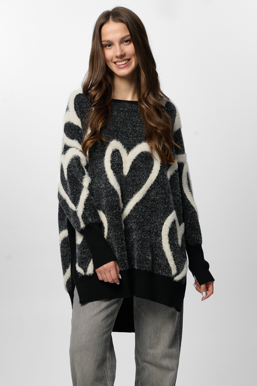 Whimsical Heart Sweater - Black & White