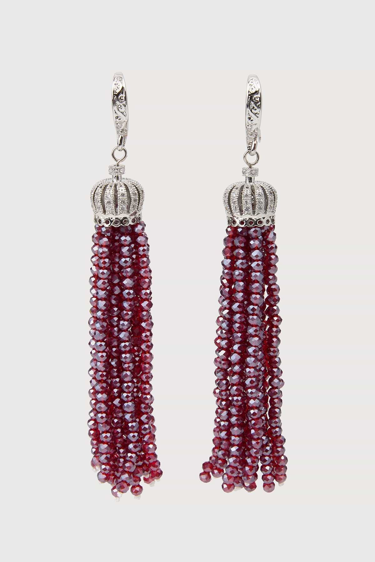 Crown Tassel Drop Earrings - Sangria