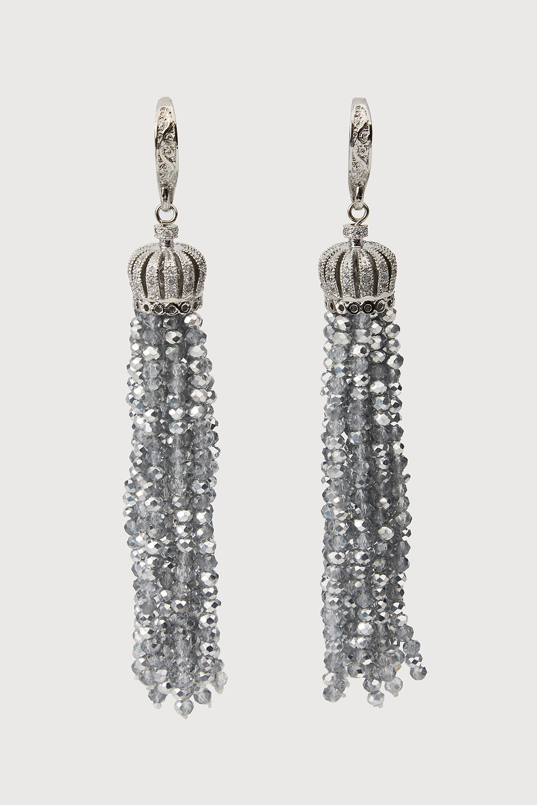 Crown Tassel Drop Earrings - Grey Multi