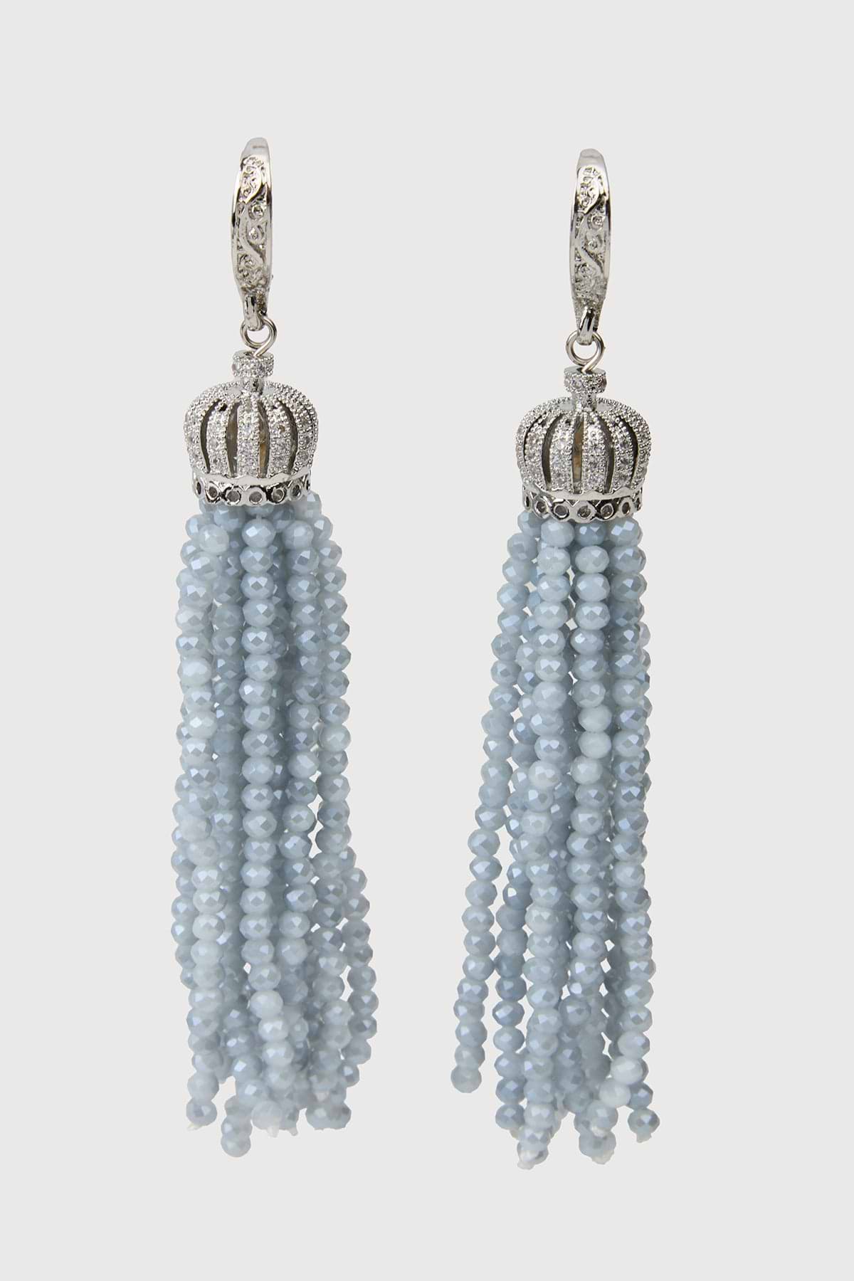 Crown Tassel Drop Earrings - Aqua