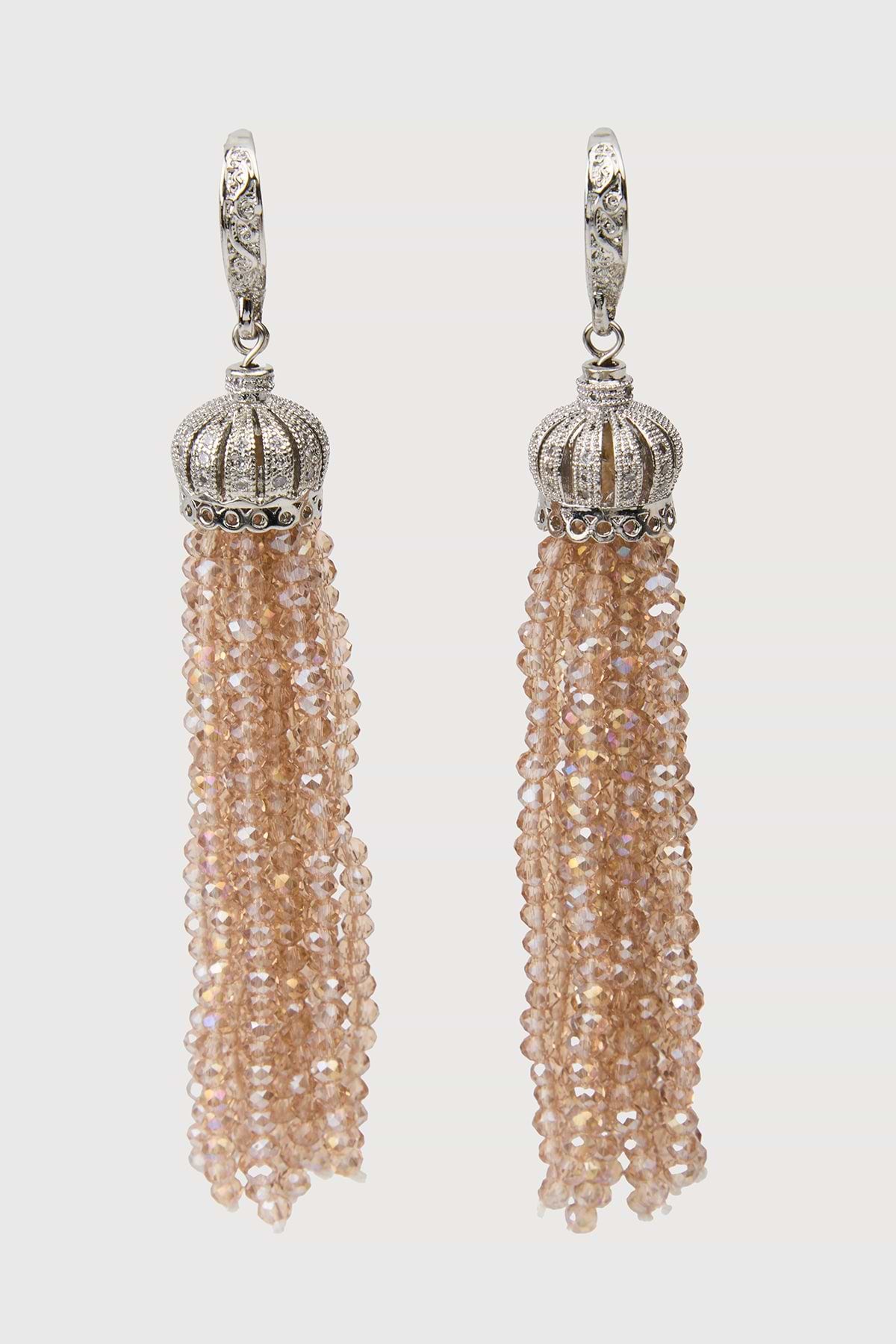 Crown Tassel Drop Earrings - Champagne