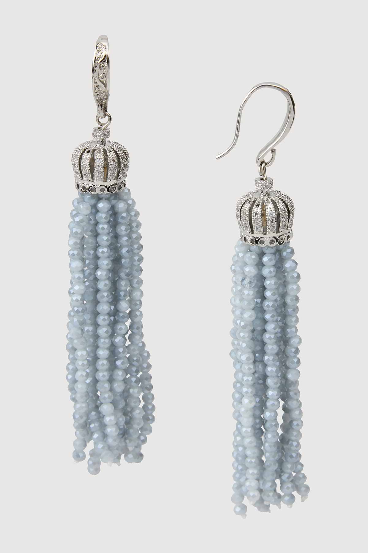 Crown Tassel Drop Earrings - Aqua