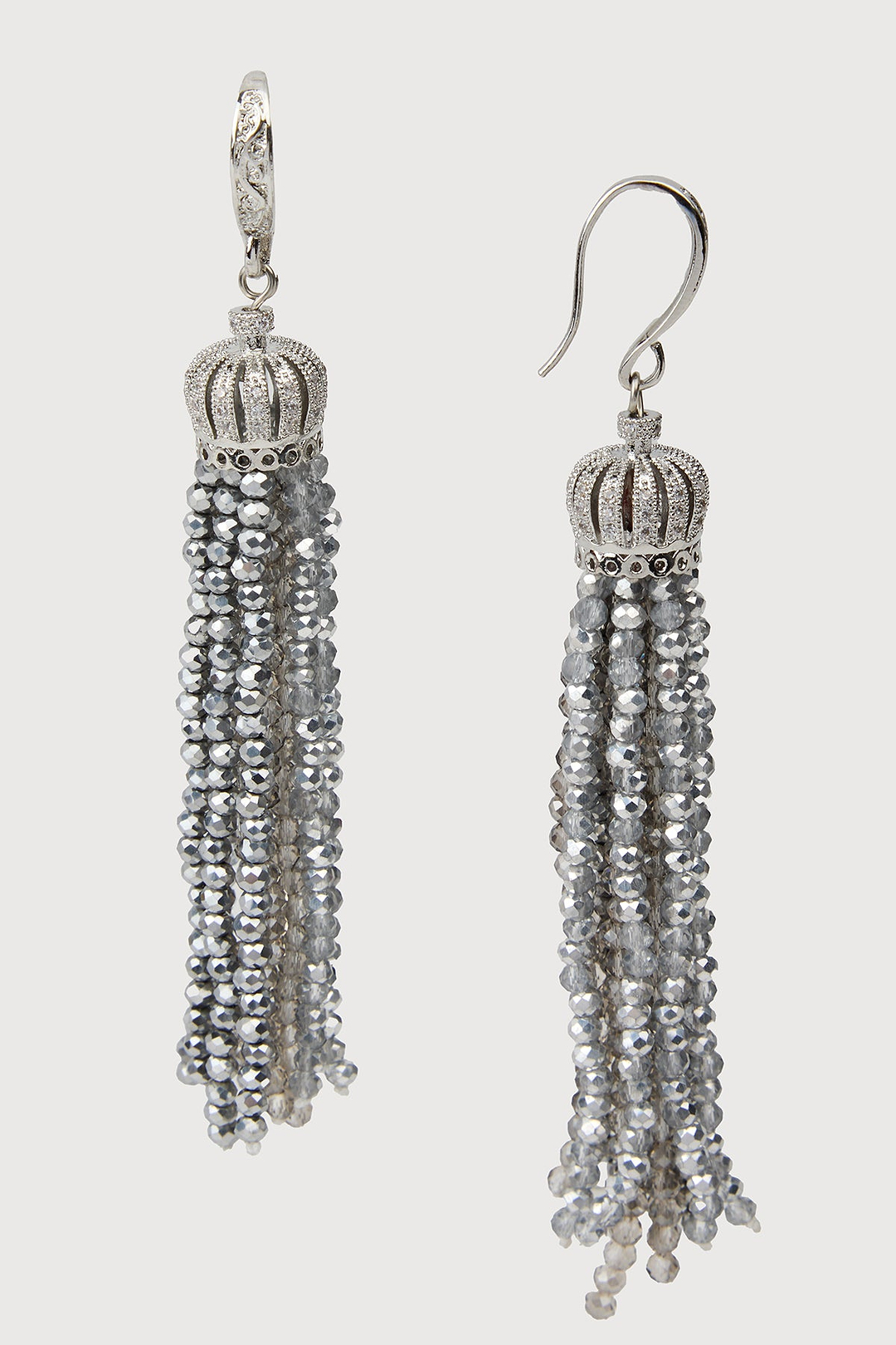 Crown Tassel Drop Earrings - Silver