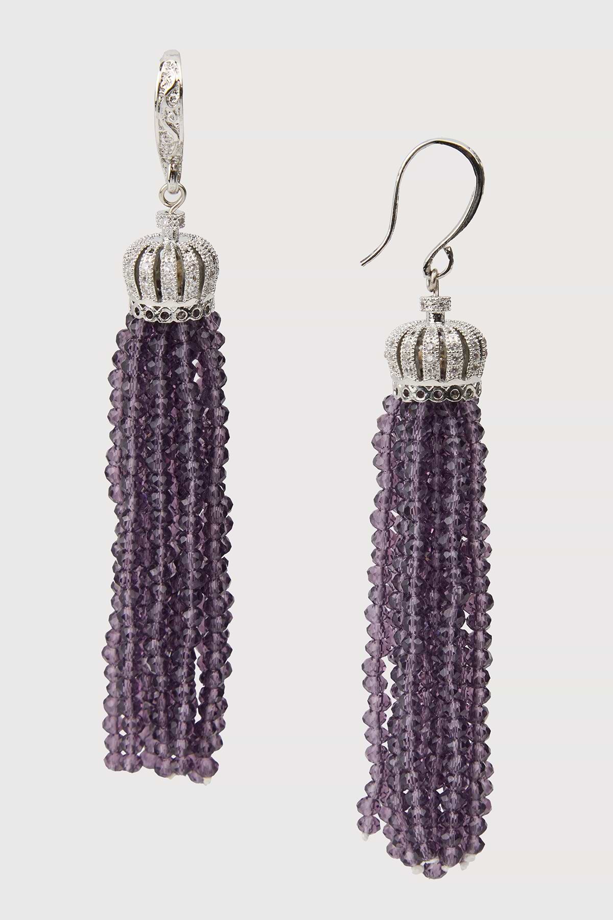 Crown Tassel Drop Earrings - Amethyst