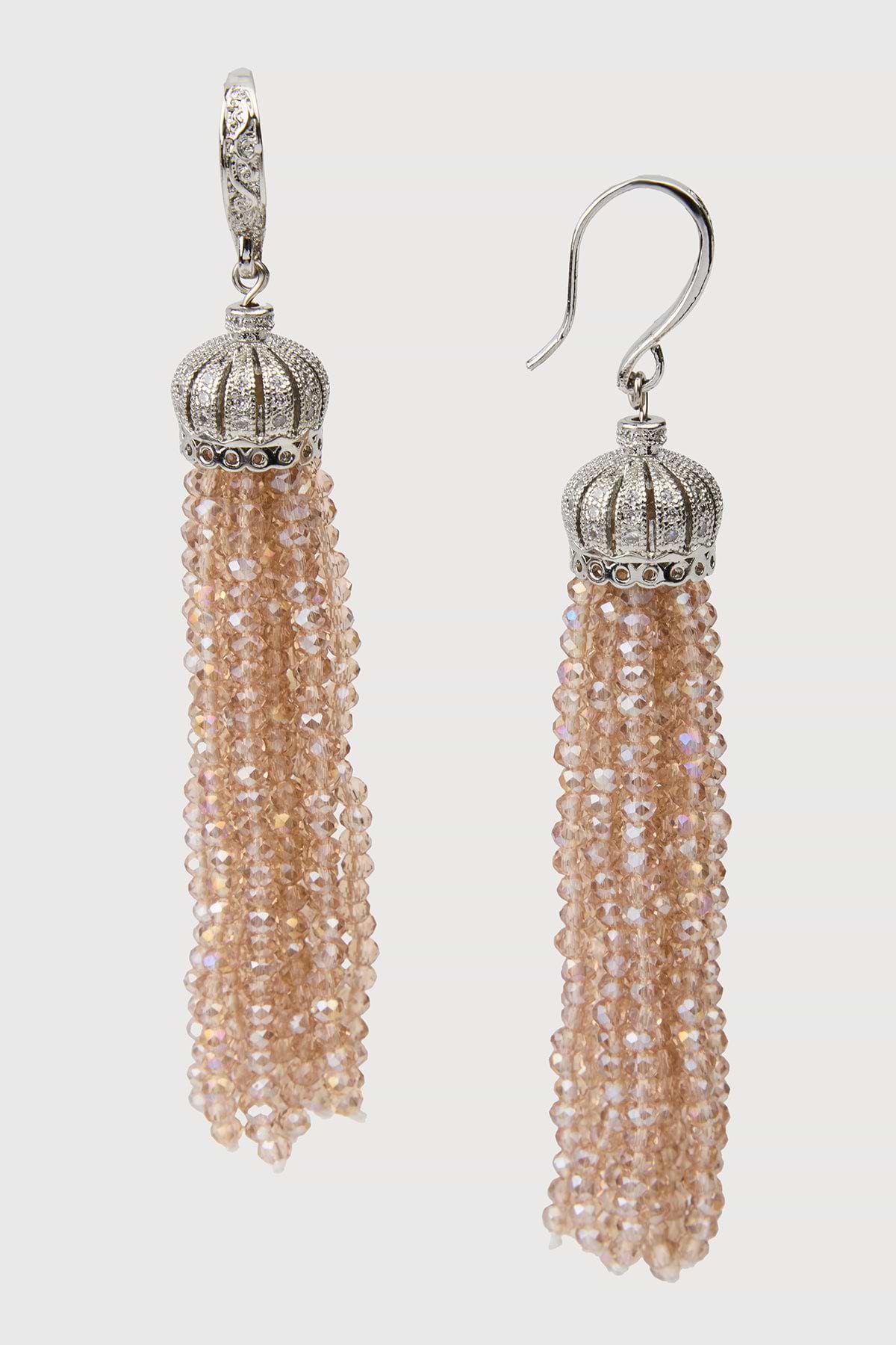 Crown Tassel Drop Earrings - Champagne