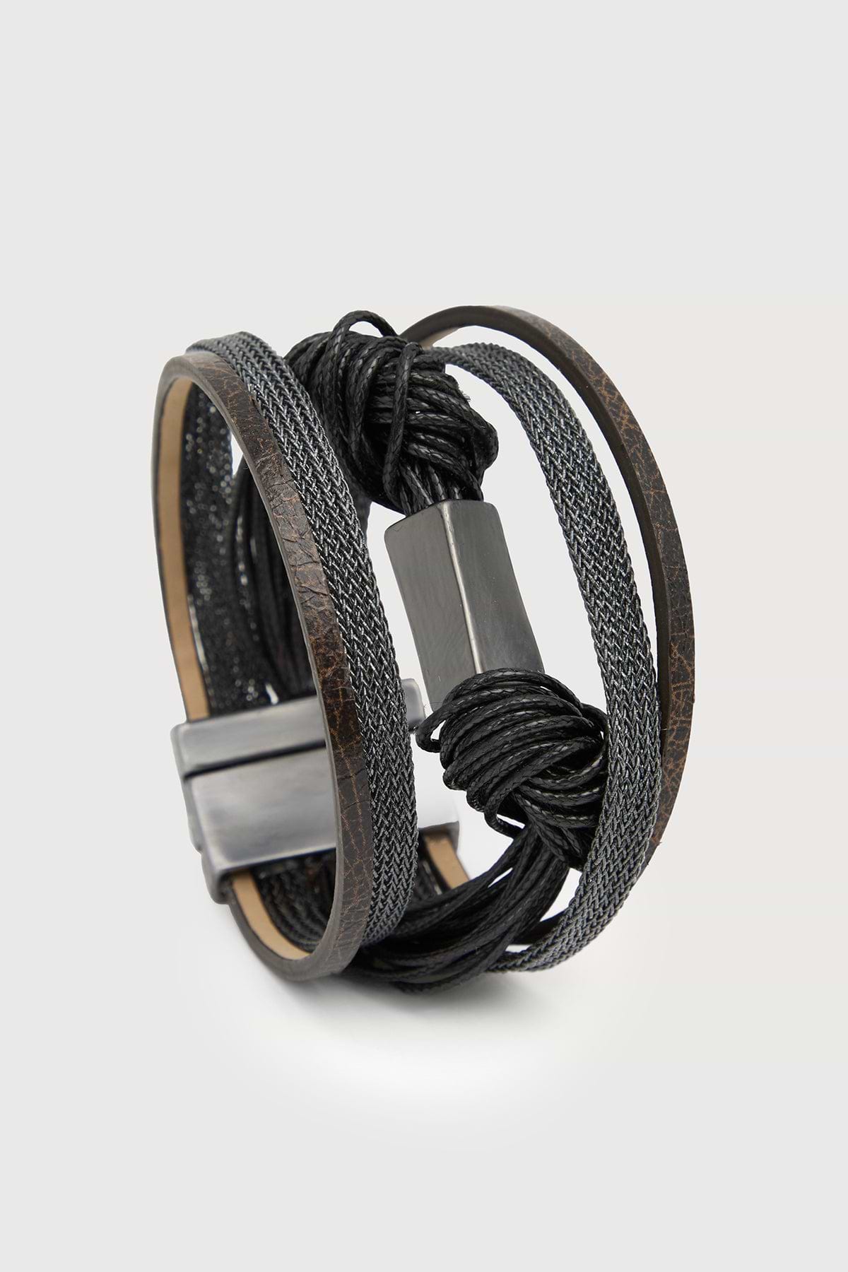 Rectangle Charm Cord Bracelet - Black