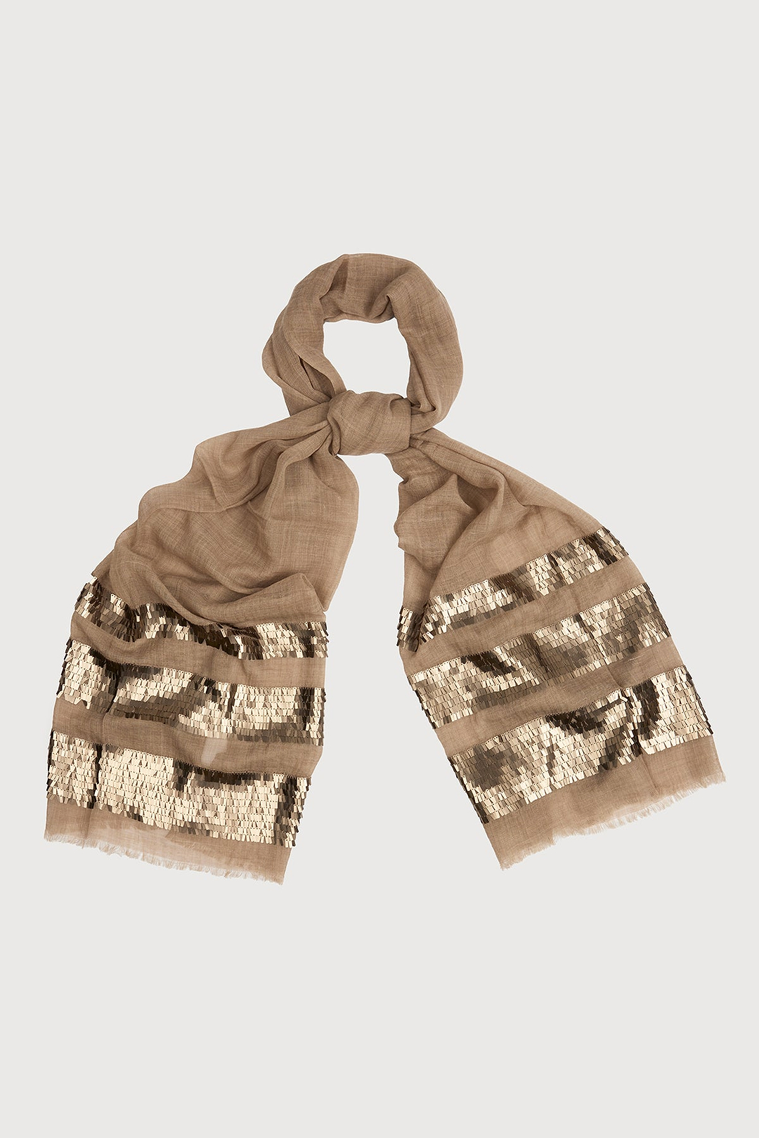Fringe Sequins Scarf - Beige
