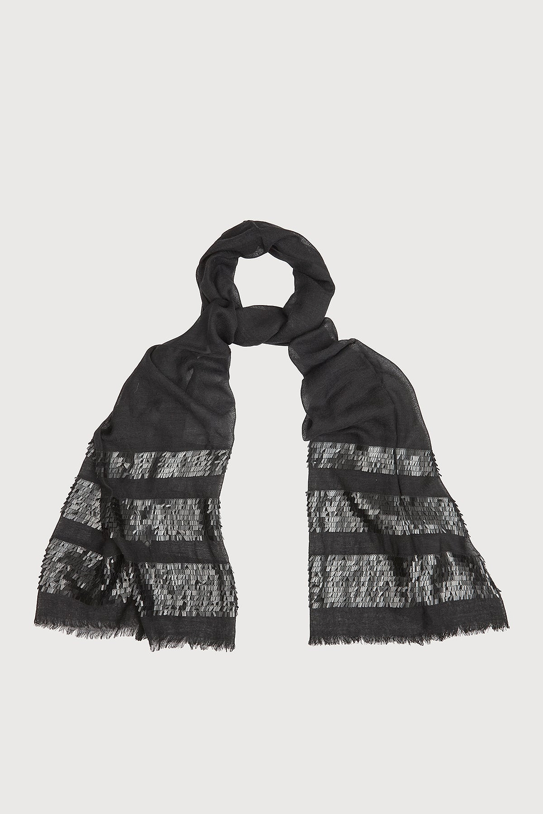 Fringe Sequins Scarf - Black
