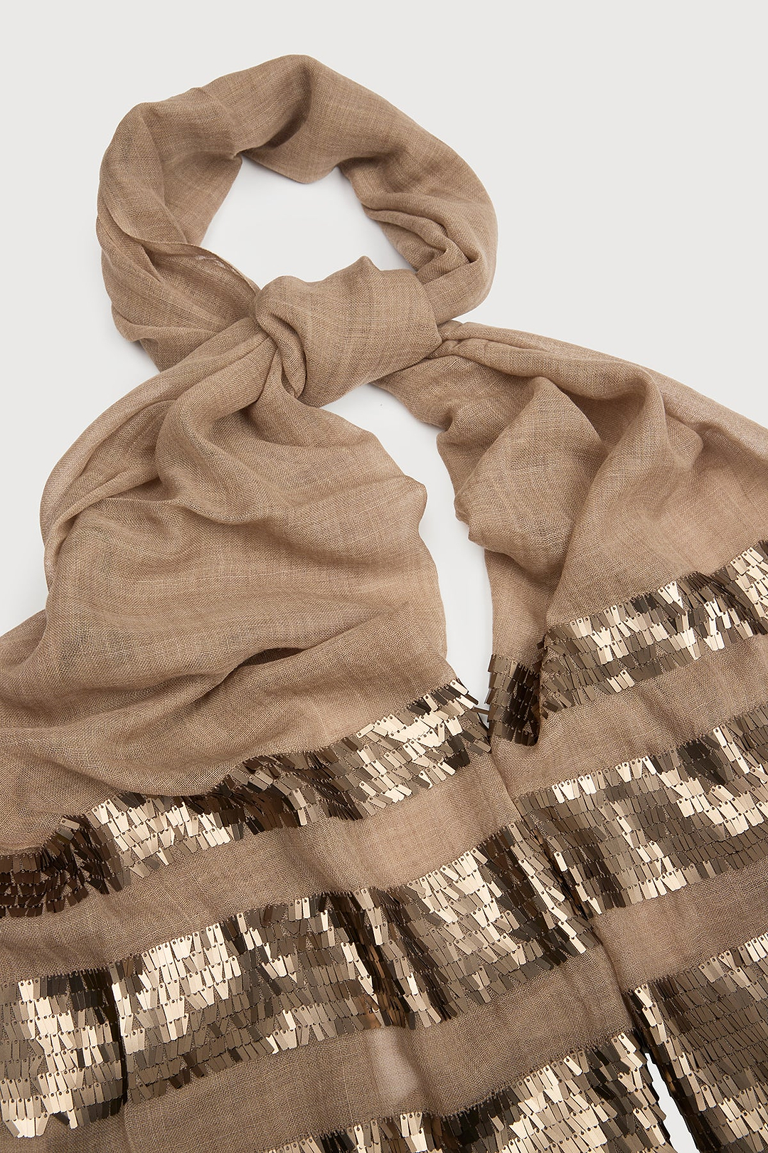 Fringe Sequins Scarf - Beige