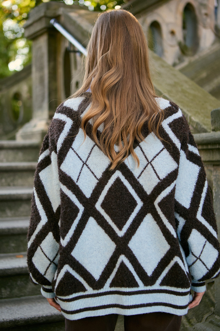 Open Argyle Knit Cardigan