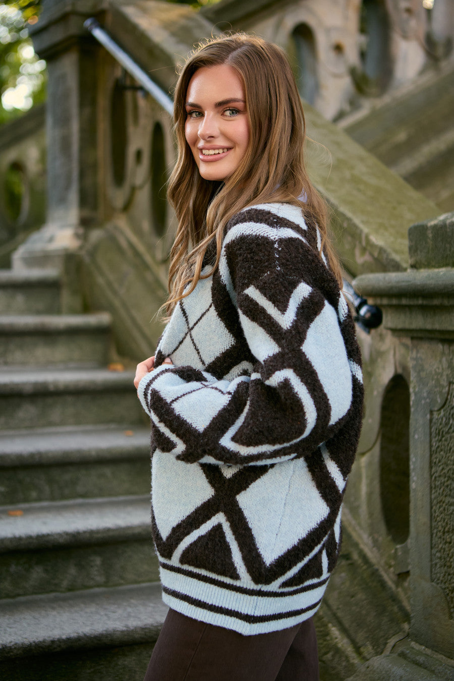 Open Argyle Knit Cardigan