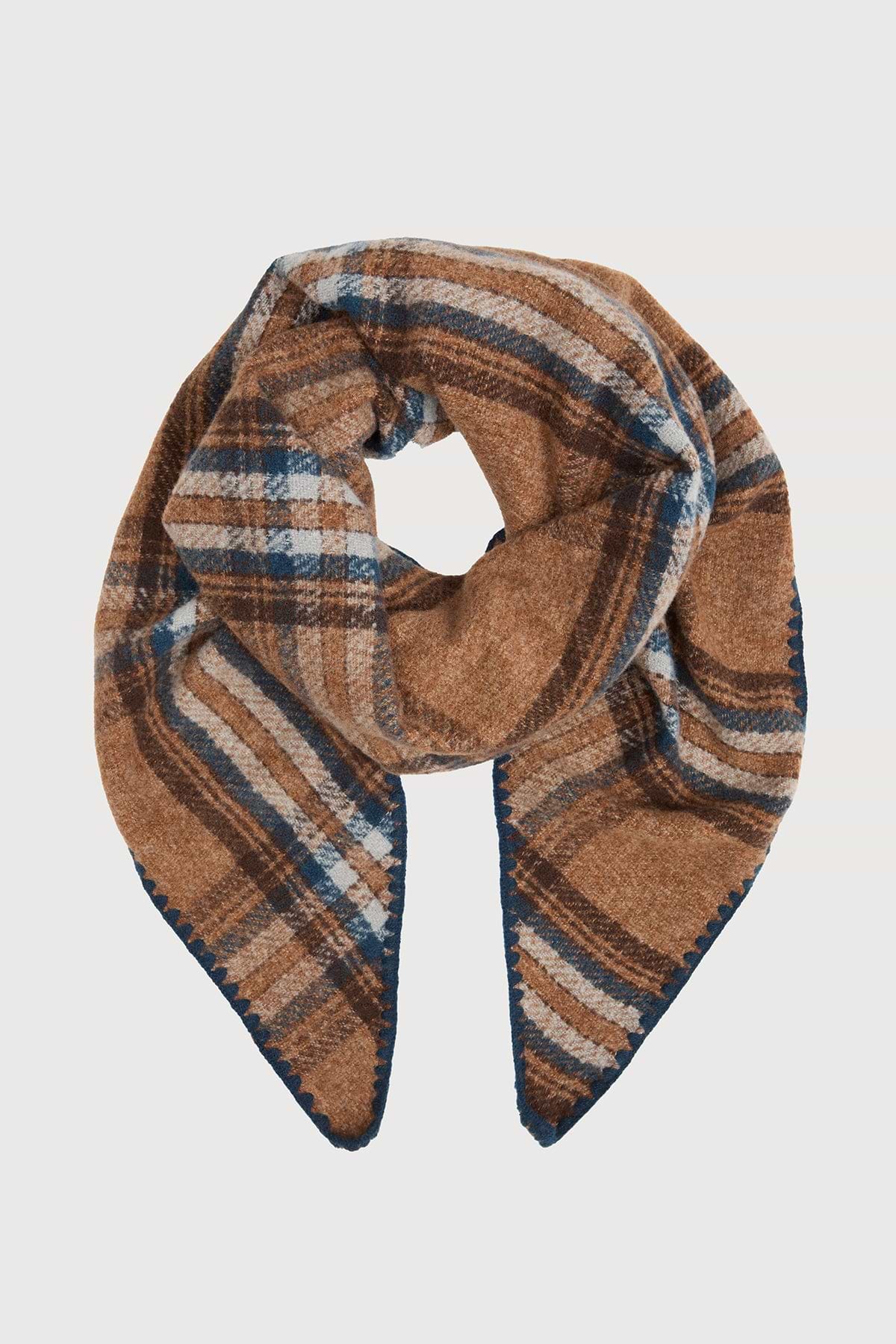 Knitted Plaid Triangle Shawl