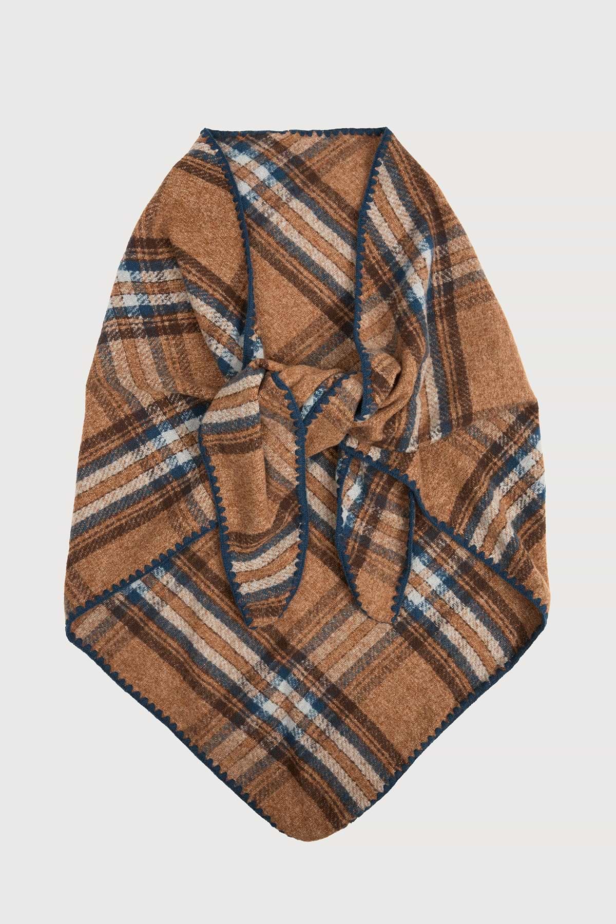 Knitted Plaid Triangle Shawl