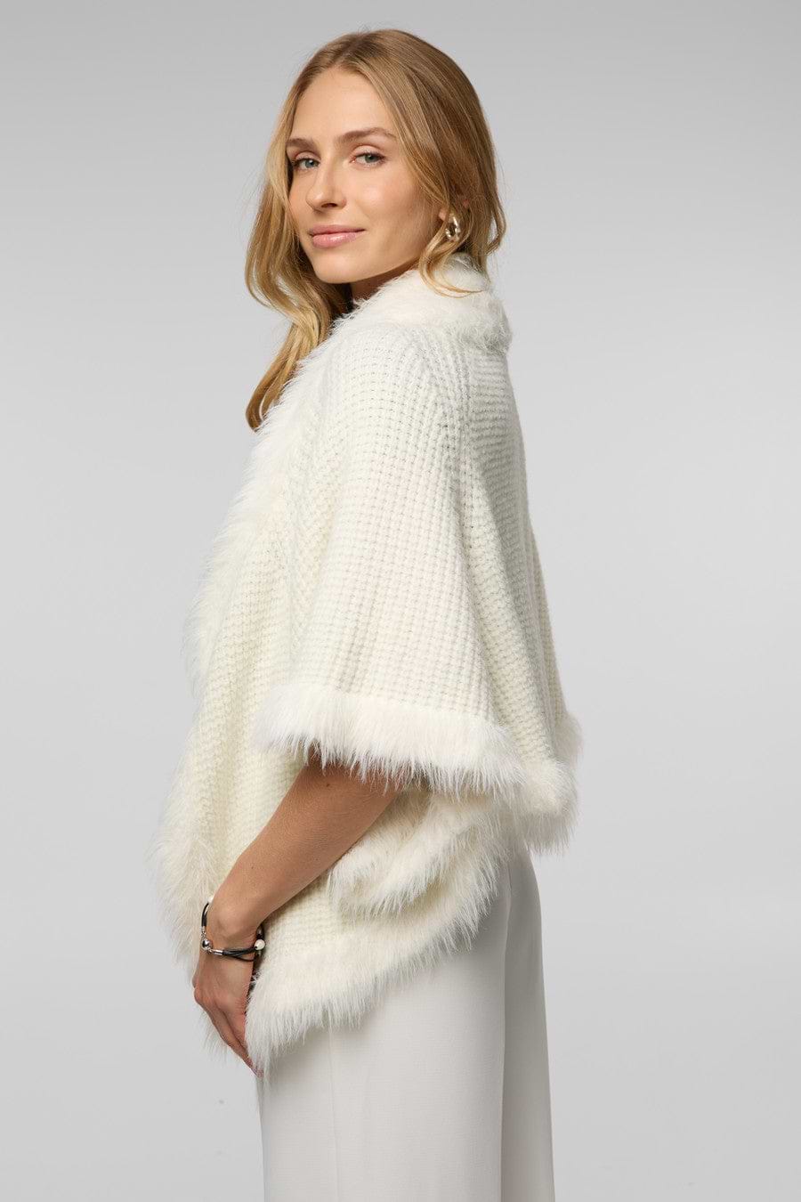 FUR TRIM KNIT OPEN CARDIGAN - White