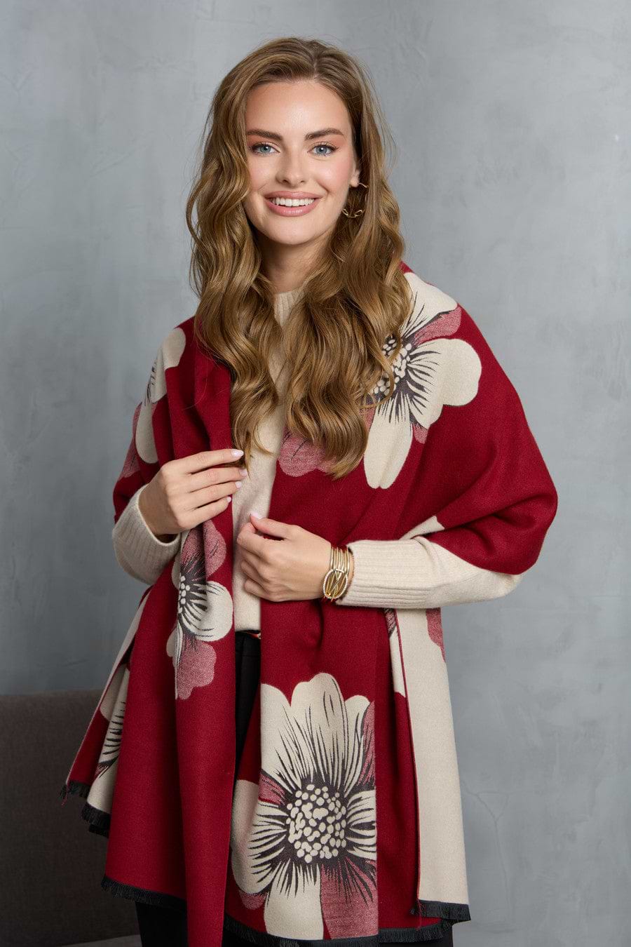 Fresh Floral Reversible Scarf - Burgundy